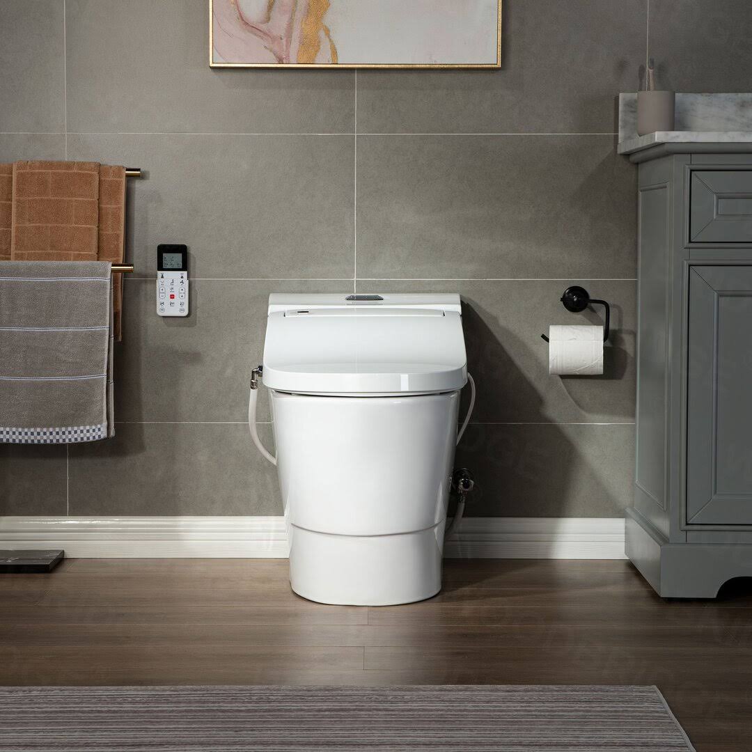 Woodbridge Revel One Piece 1.1GPF/1.6 GPF Dual Flush Elongated Toilet with Advance Smart Bidet Toilet in White