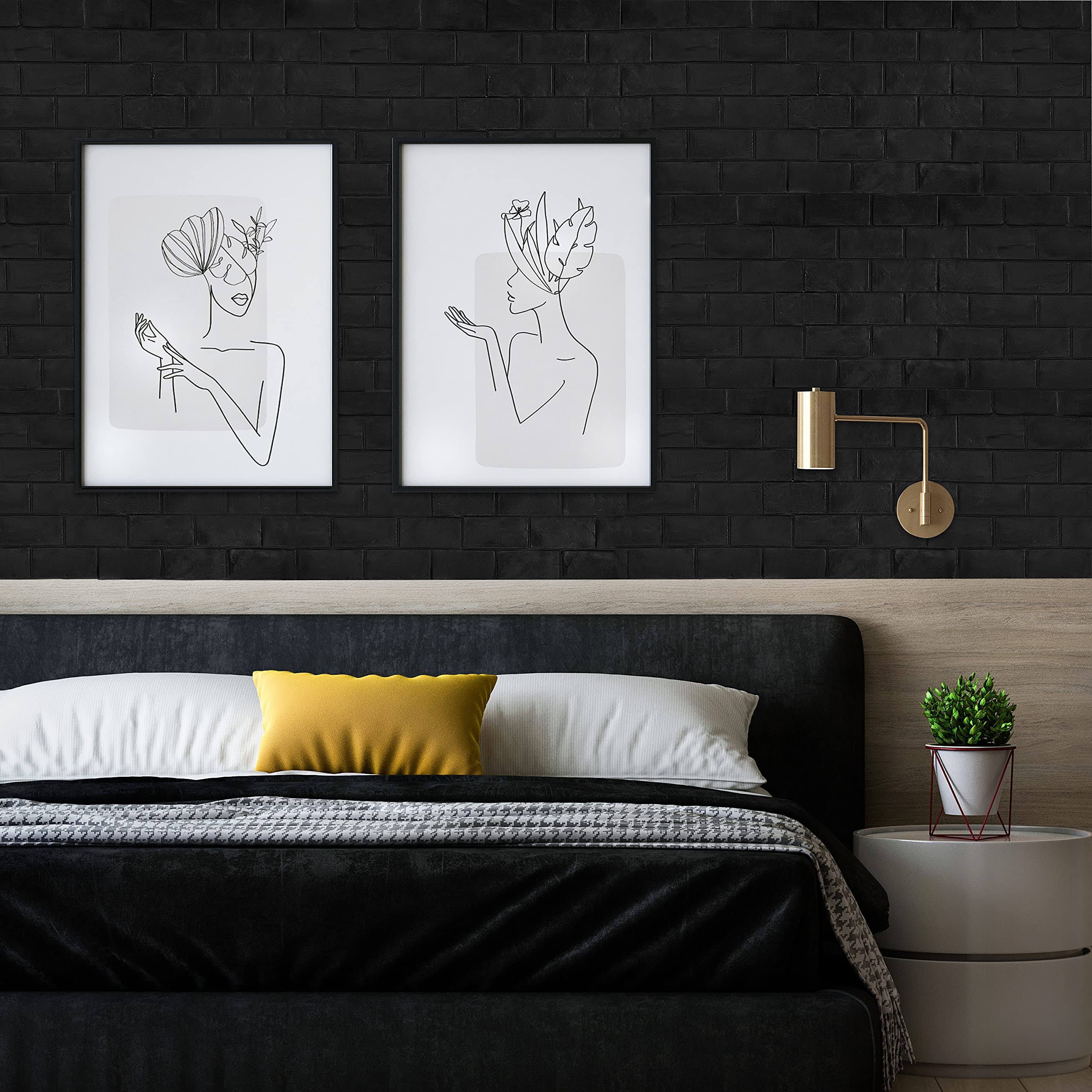 Circloophs 3D Wall Panels Stick and Peel, Black Brick Printable 3D Wallpaper Stick and Peel Self Adhesive Waterproof Foam Faux Brick Paneling for