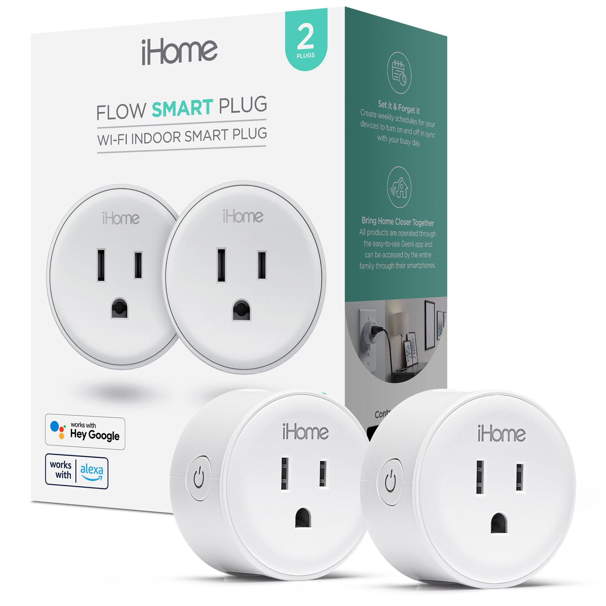 iHome Round Smart Plug- White- 2 ct