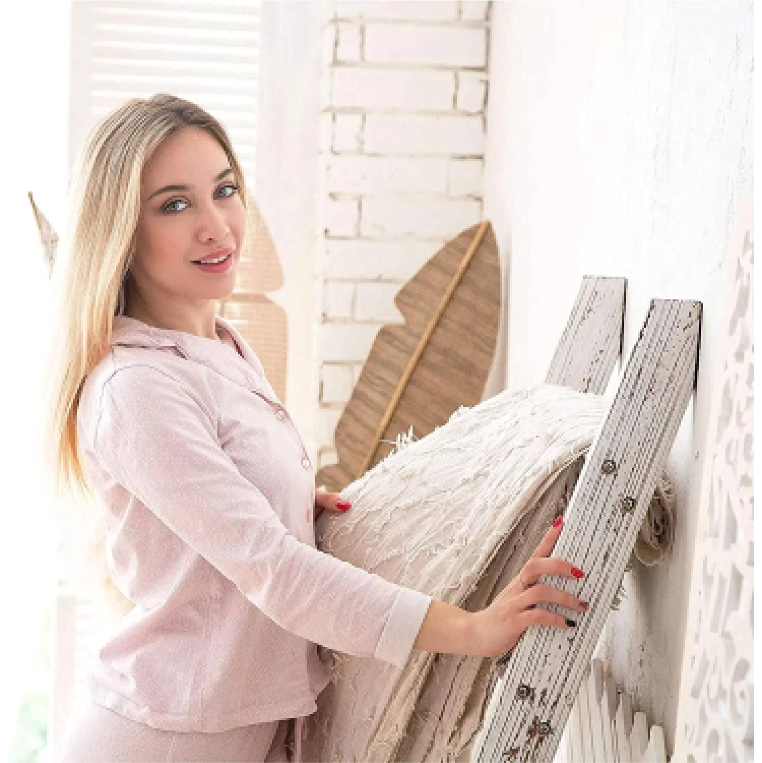 Hallops 5ft Blanket Ladder | Thick, White | Wood Rustic Shelf