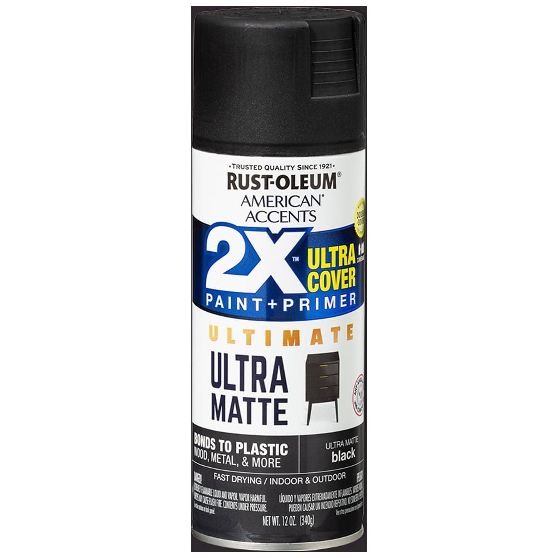 Rust-Oleum American Accents 2x Ultra Cover Ultra Matte Black Spray Paint and Primer in 1, 12 oz, Size: 12 oz Spray