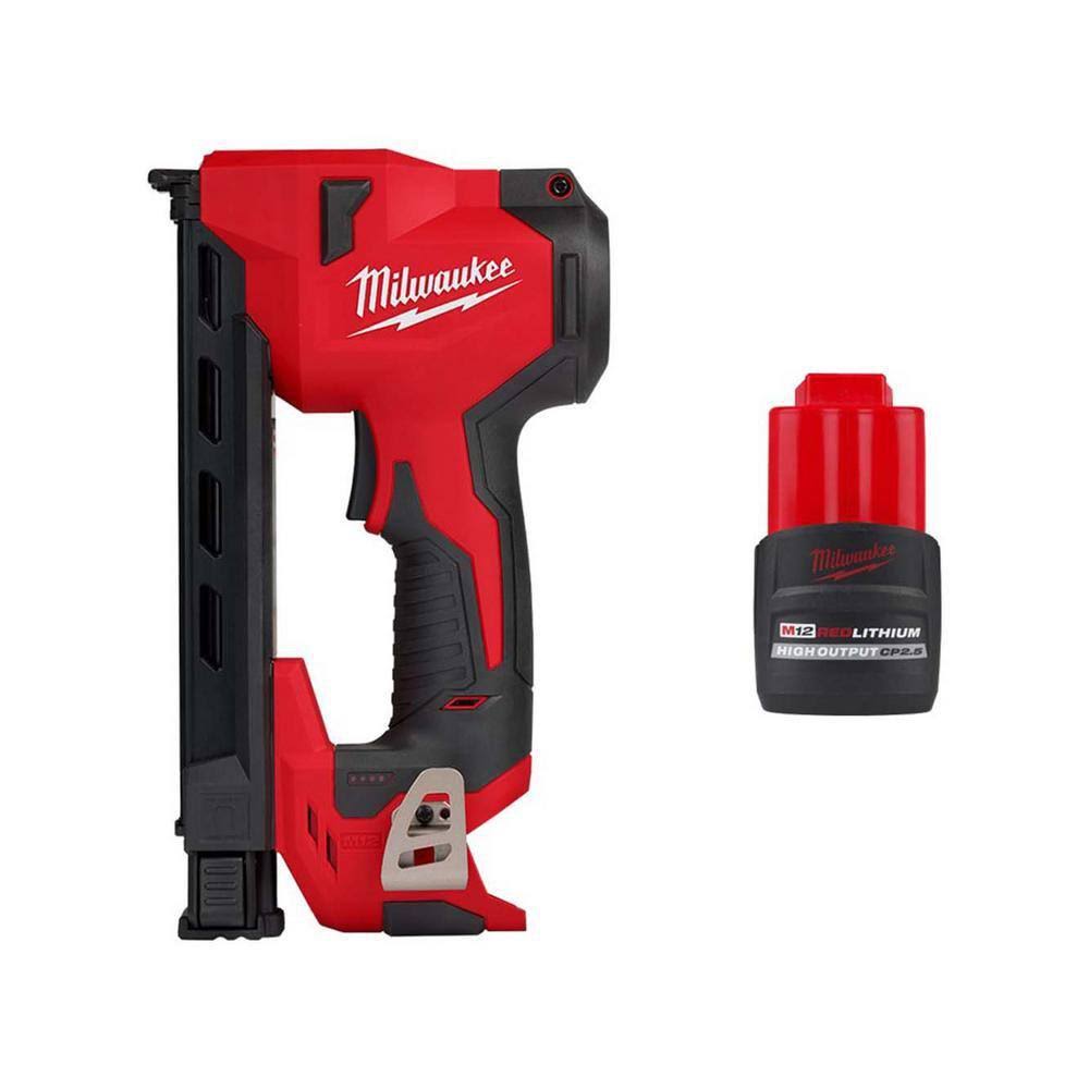 Milwaukee M12 12-Volt Lithium-Ion Cordless Cable Stapler with M12 Lithium Ion High Output 2.5 Ah Battery Pack