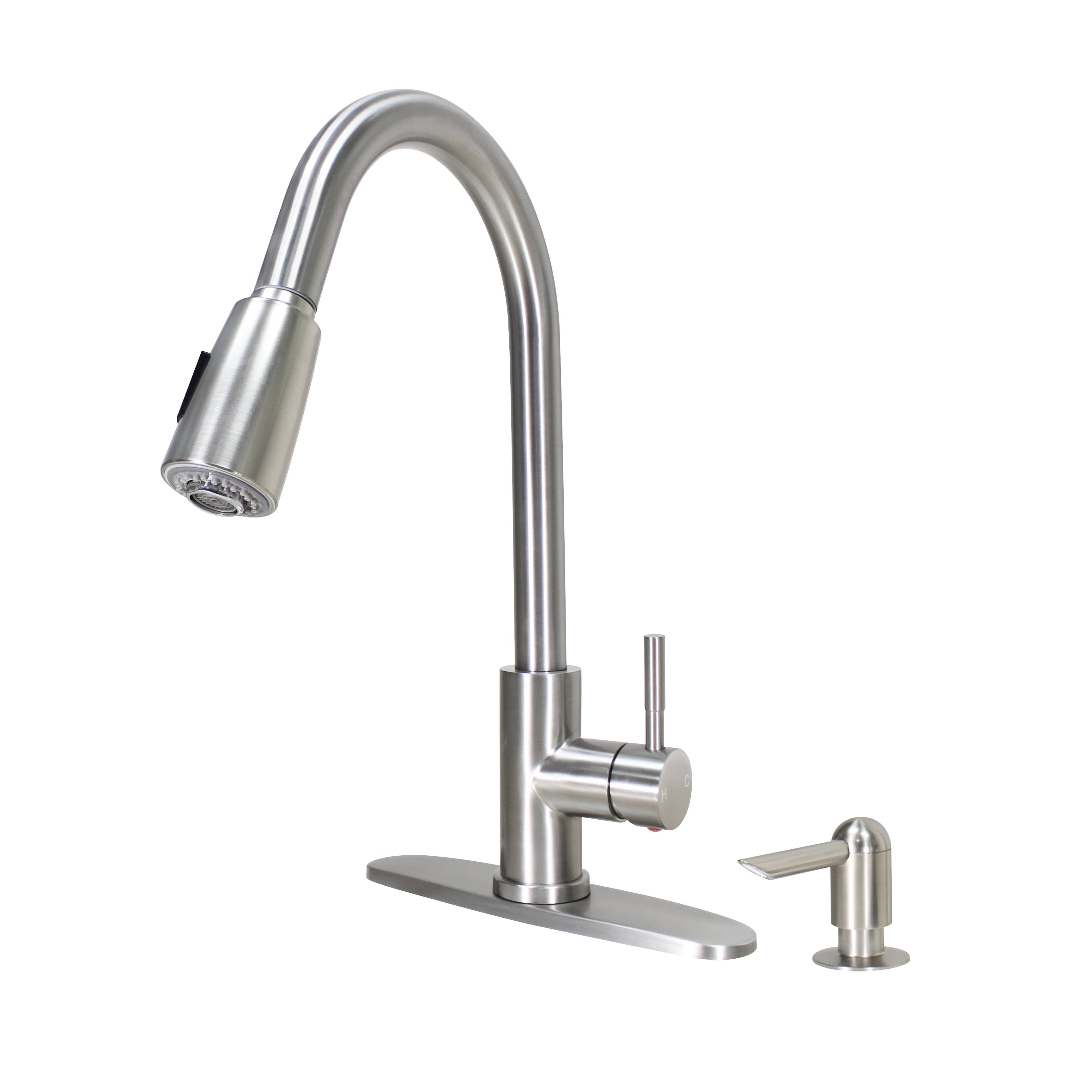 Better Homes & Gardens Elmont Pull Down Kitchen Sink Faucet with Soap Dispenser, Satin Nickel