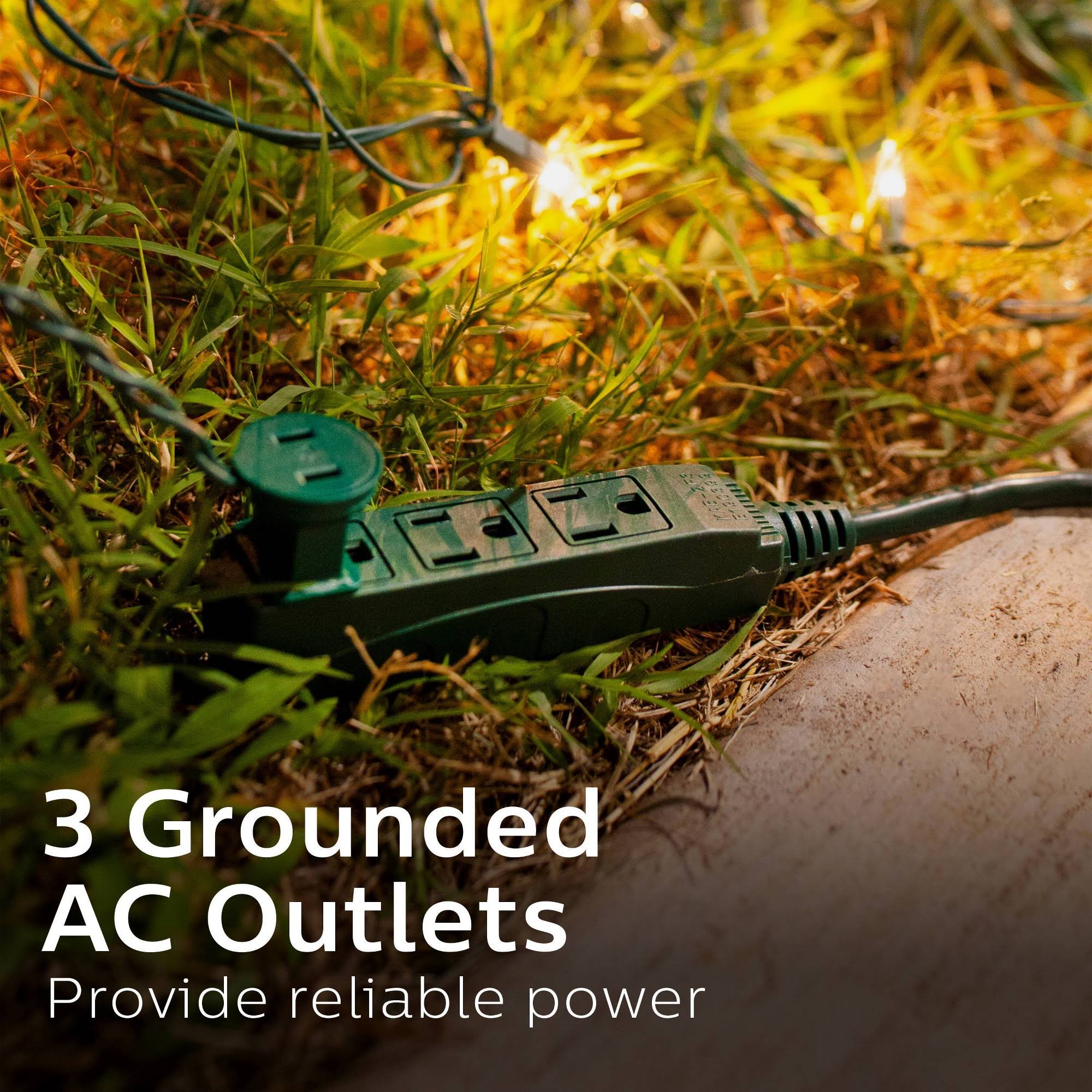 Philips 15' 3-Outlet Grounded Extension Cord Outdoor Green
