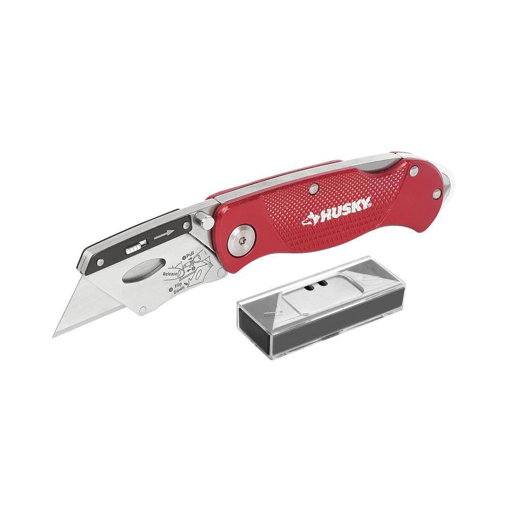 Husky Folding LOCK-BACK Utility Knife, Red with 10-Blades 99979