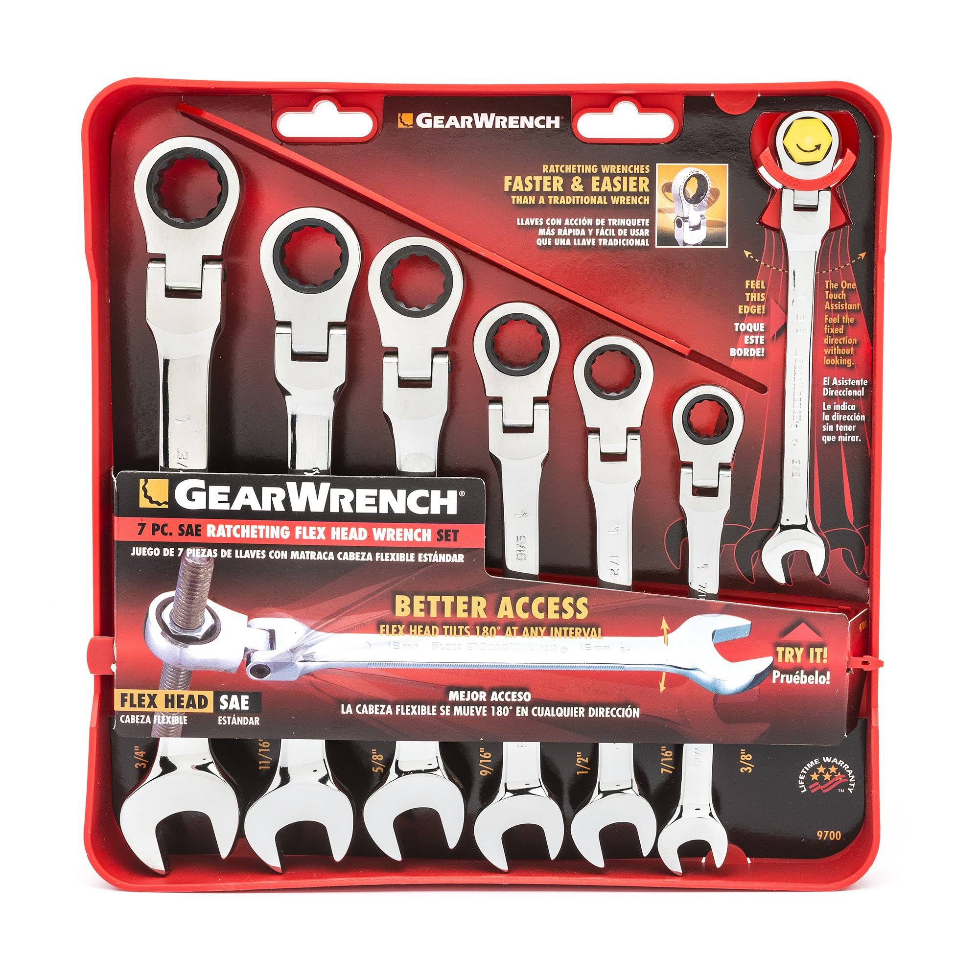 GearWrench 9700 7 Piece Flex-Head Combination Ratcheting Wrench Set SAE