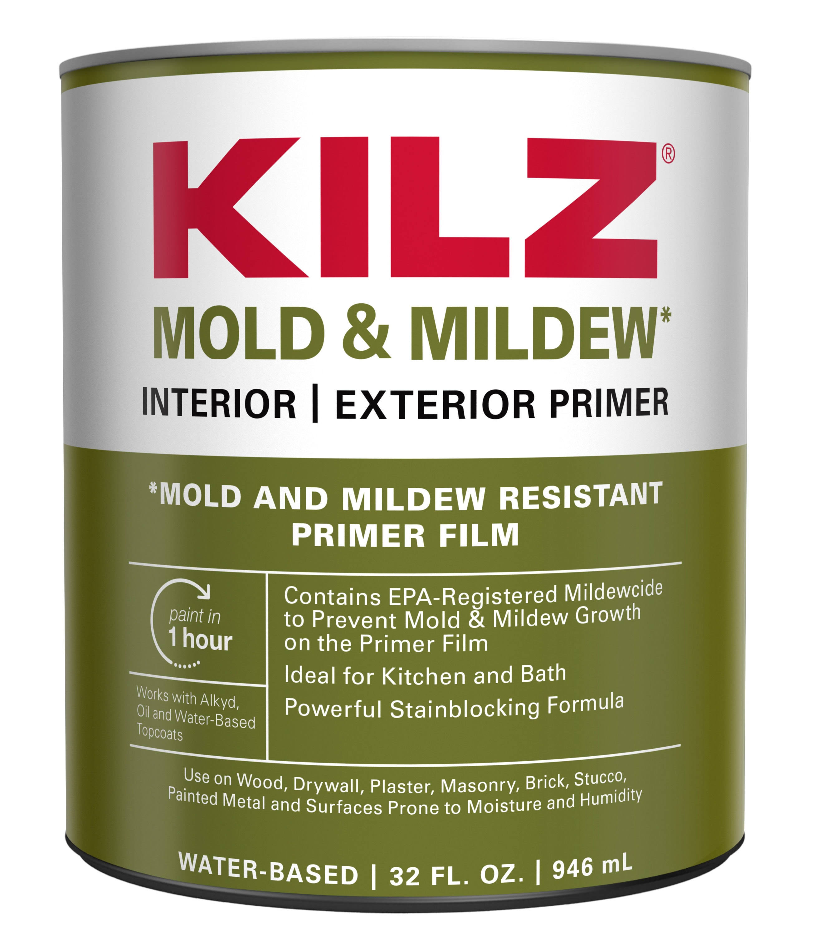 Kilz L204614 Mold & Mildew Interior/Exterior Primer, 1 Quart