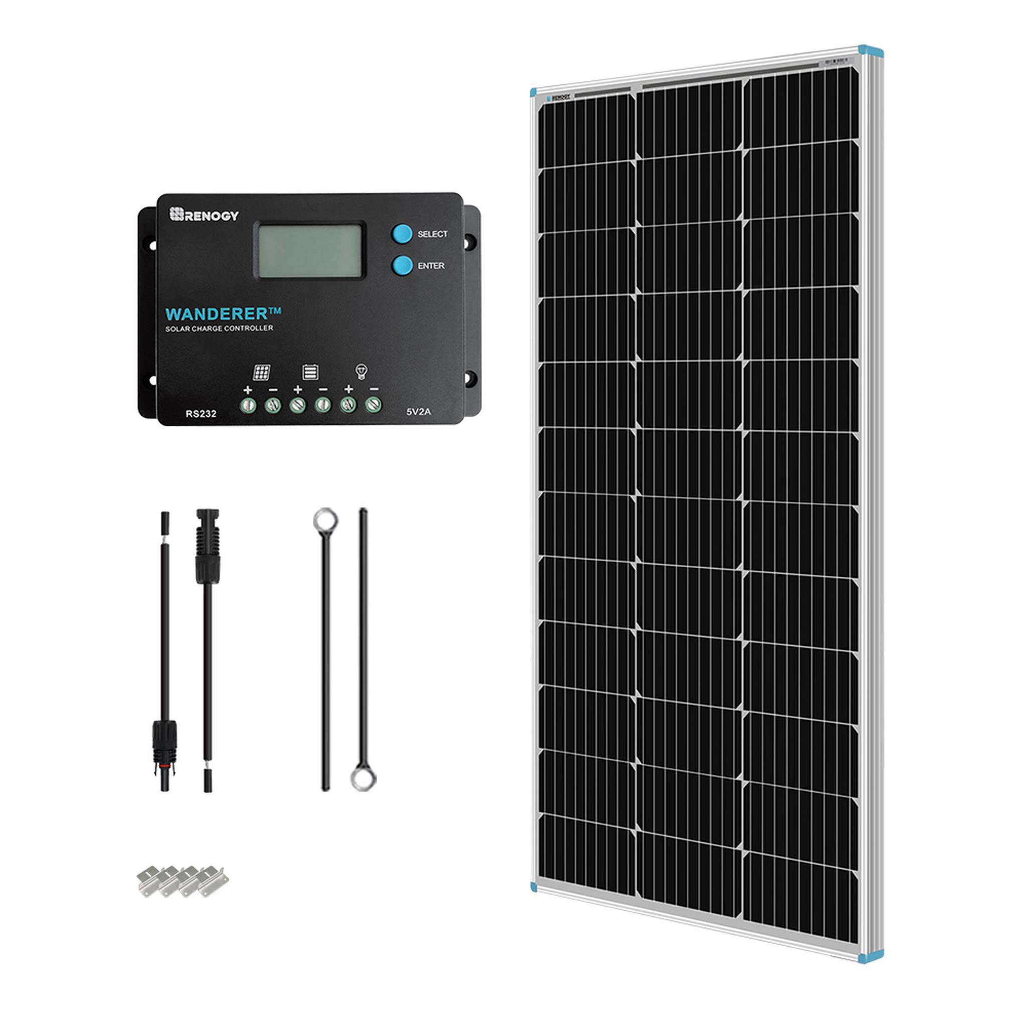 Renogy 100W 12V Monocrystalline Solar Starter Kit w/Wanderer 10A Charge Controller