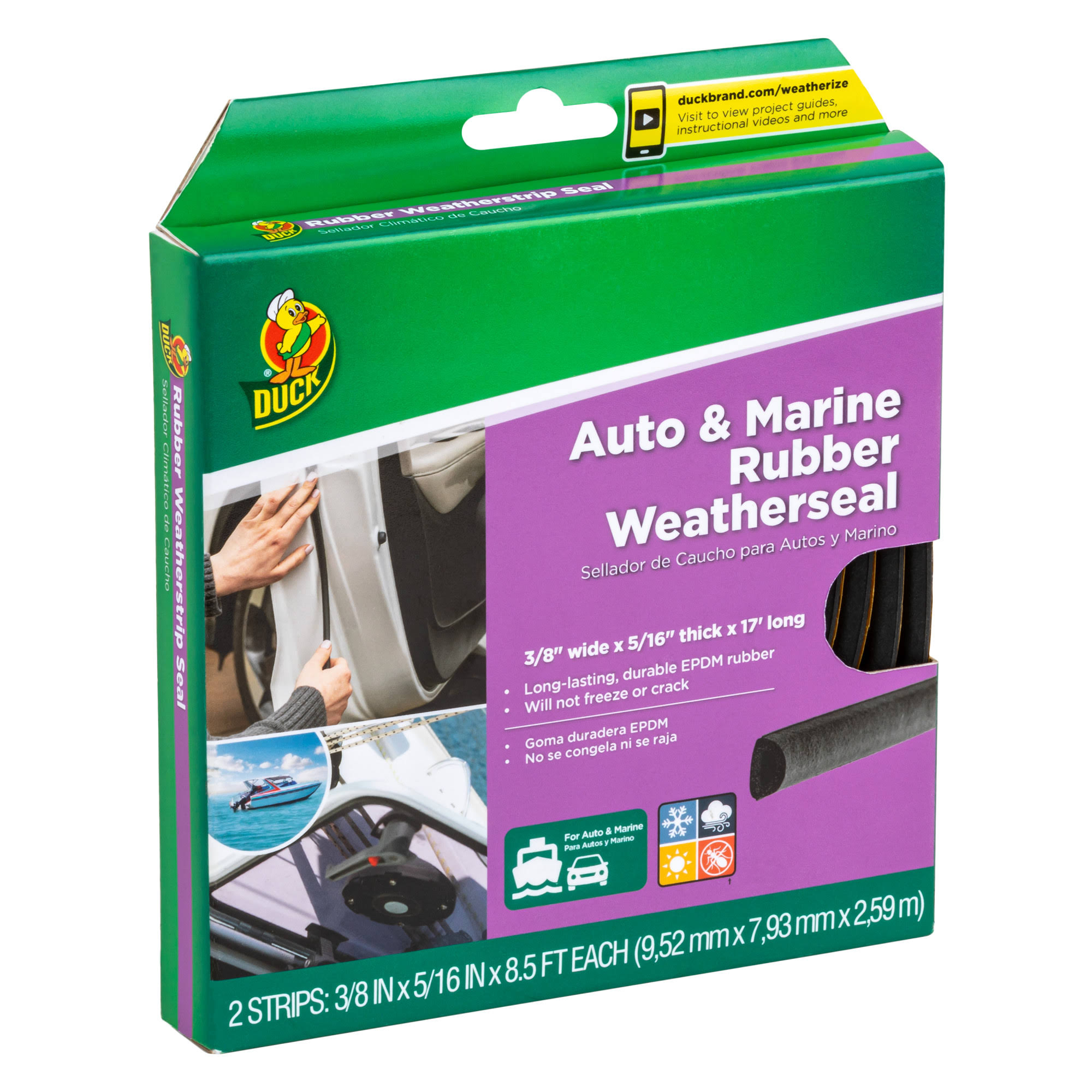 Duck Auto & Marine Rubber Weatherstripping- Black- 0.31 x 0.38 x 17 Each