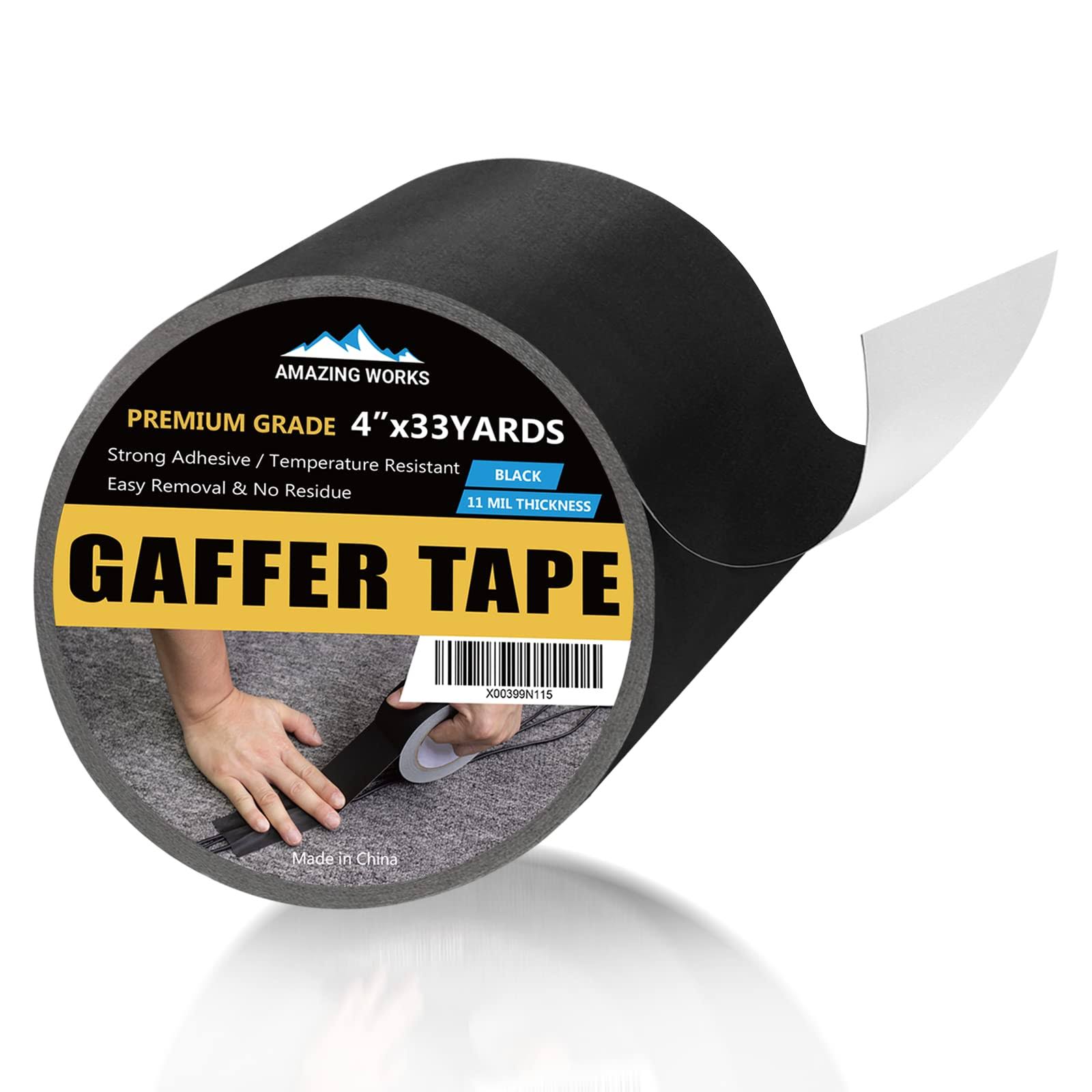 Gaffers Tape- Professional Grade Gaffers Tape 4 inch x 33 Yards, Waterproof, Non-Reflective, No Residue Cloth Camera Tape Multipurpose Matte Finish