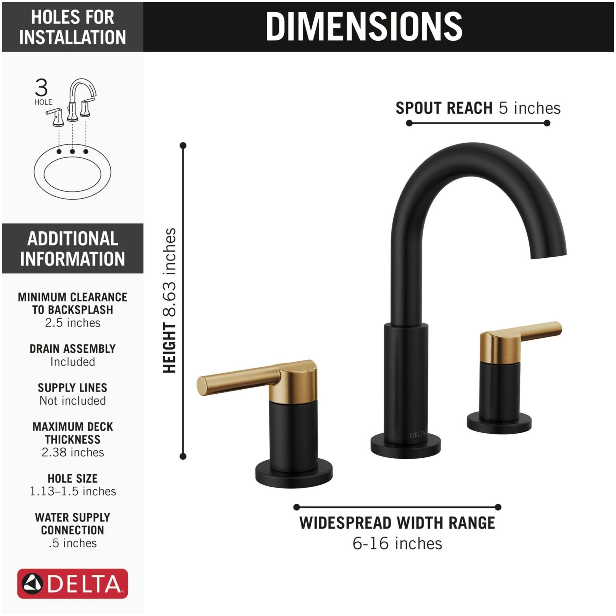 Delta Nicoli Two Handle Widespread Bathroom Faucet 35749LF Matte Black / Champagne Bronze