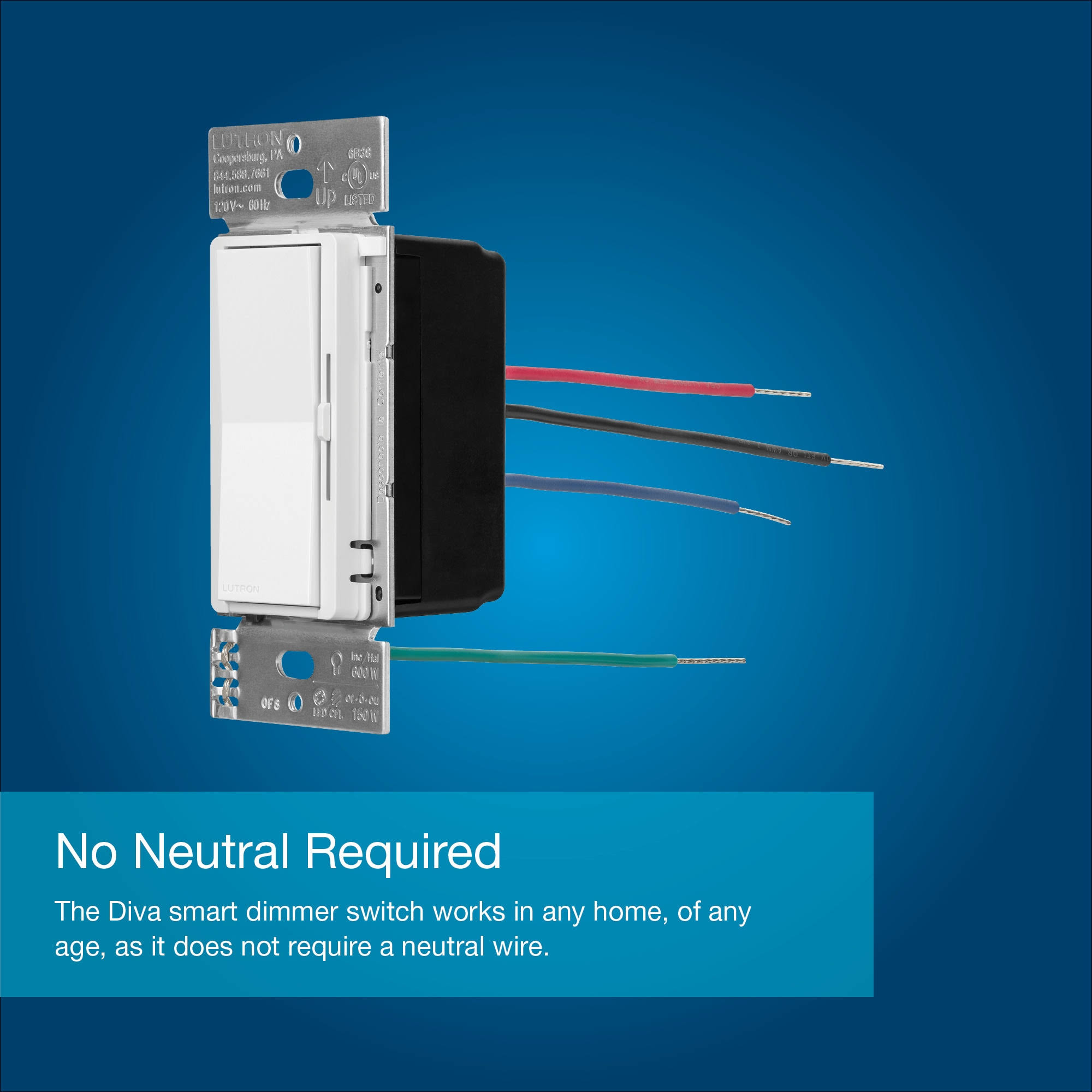 Lutron- Diva Smart Dimmer Switch for Caseta Smart Lighting- White