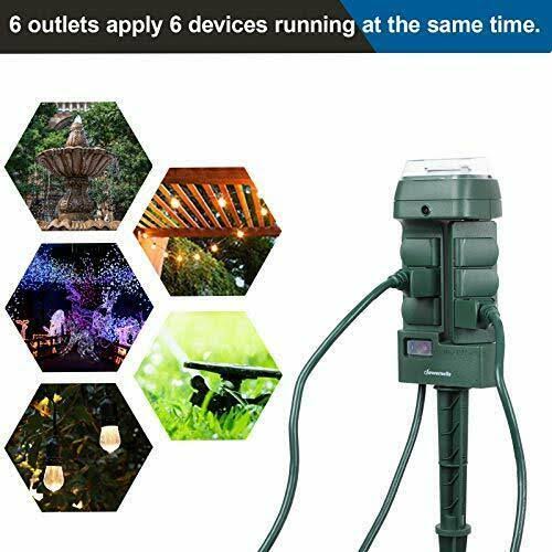 DEWENWILS Outdoor Mechanical Power Stake Timer, Waterproof, 6 Grounded outlets(3 180rotatable), 6ft Extension Cord, Yard Stak