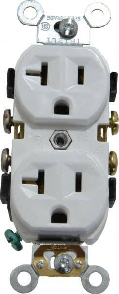 Leviton CR20-W 20-Amp, 125-Volt, Narrow Body Duplex Receptacle, Straight Blade, Commercial Grade, Self Grounding, 10-Pack, White, 10 Piece