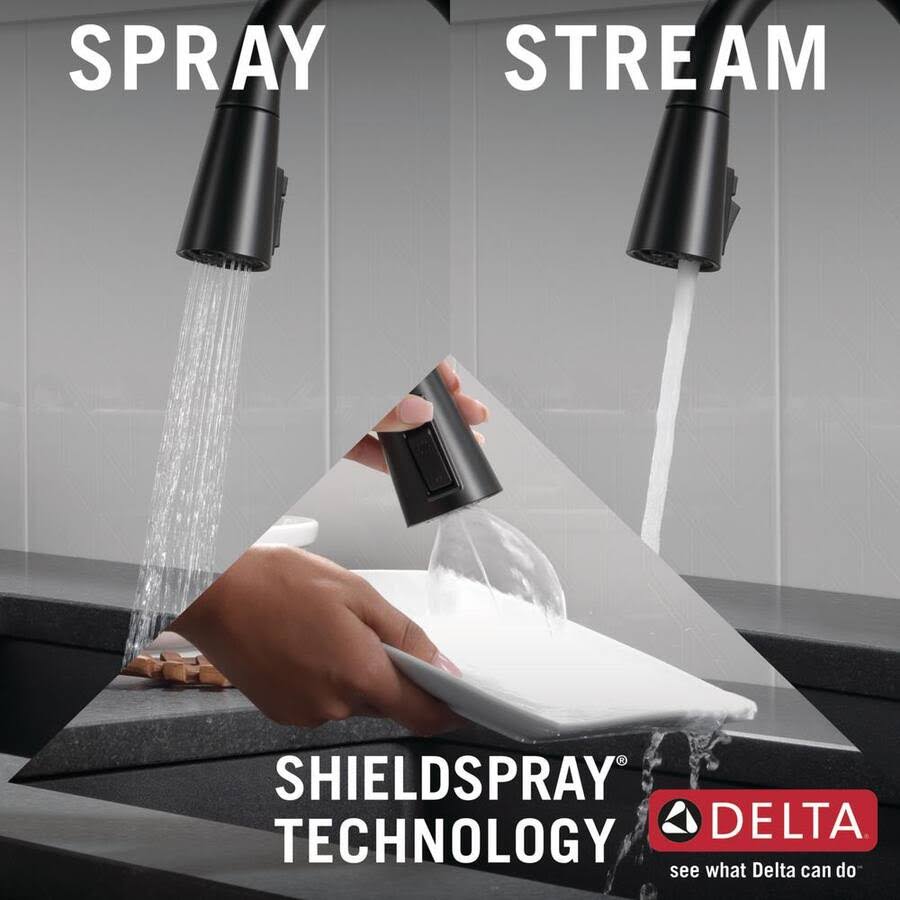 Delta Greydon Single-Handle Pull Down Sprayer Kitchen Faucet with Touch2O and ShieldSpray Technology in Matte Black