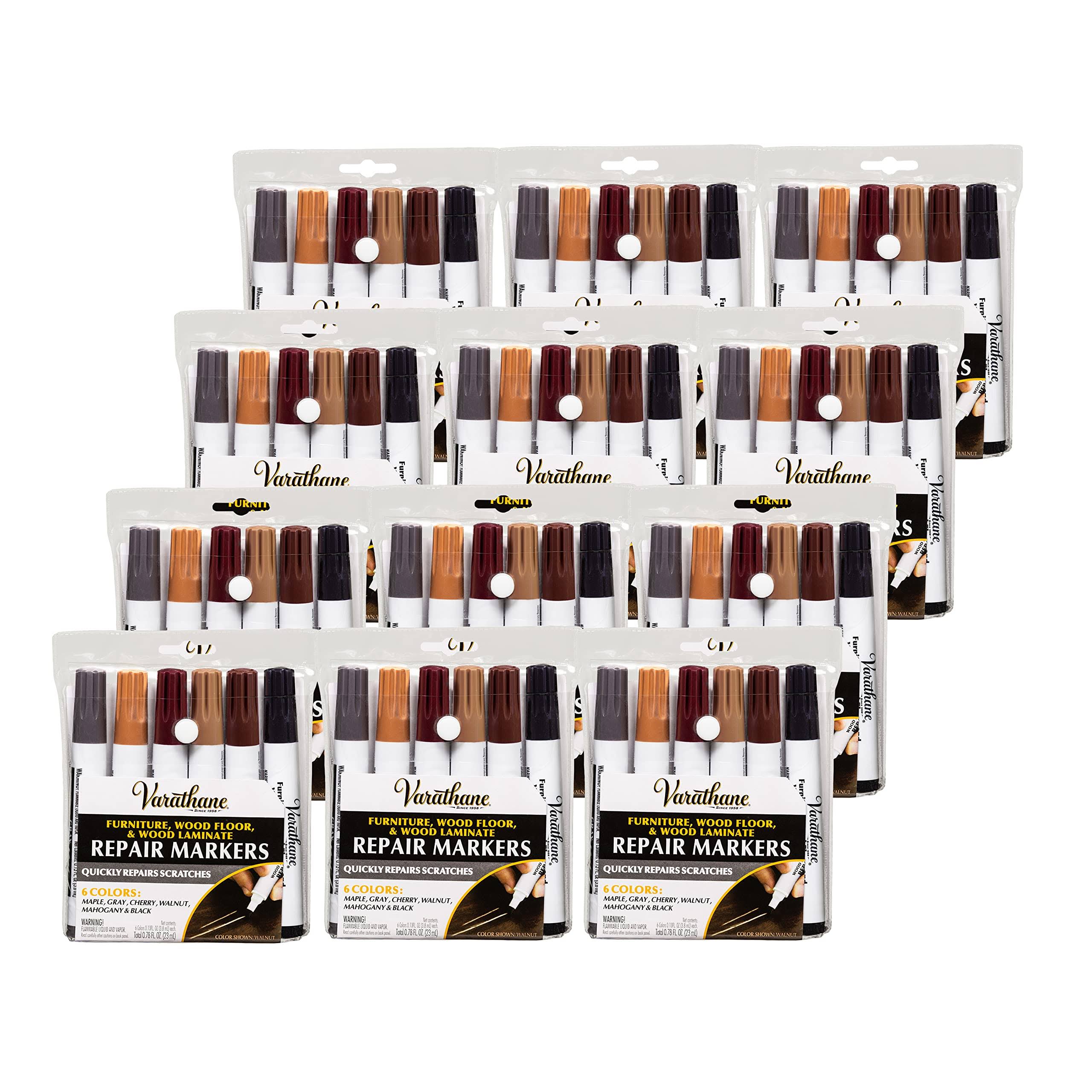 Varathane 347840-12PK Wood Stain Repair Marker Kit, Assorted Warm Tones, 12 Pack