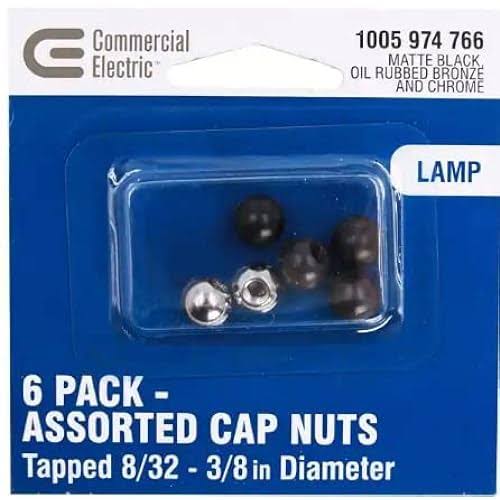 Commercial Electric Lamp Cap Nuts Tapped 832-38in Diameter, 6 Assorted, Matte Black, Oil Rubbed Bronze and Chrome 804894
