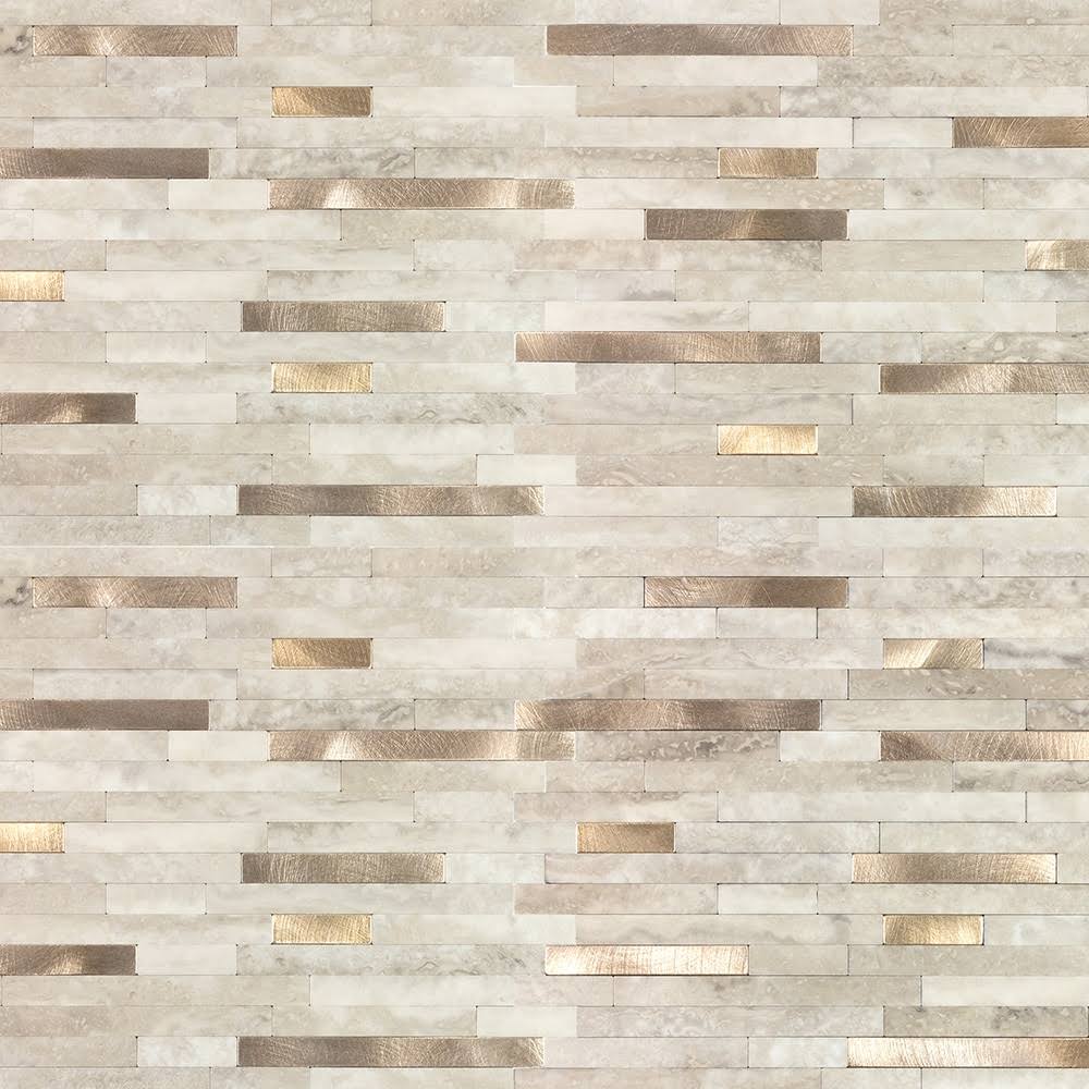 Peel&Stick Mosaics Golden Oasis Beige and Gold 11-in x 13-in Matte PVC Linear Stone Look Peel and Stick Wall Tile (0.827-sq. ft/ Piece)