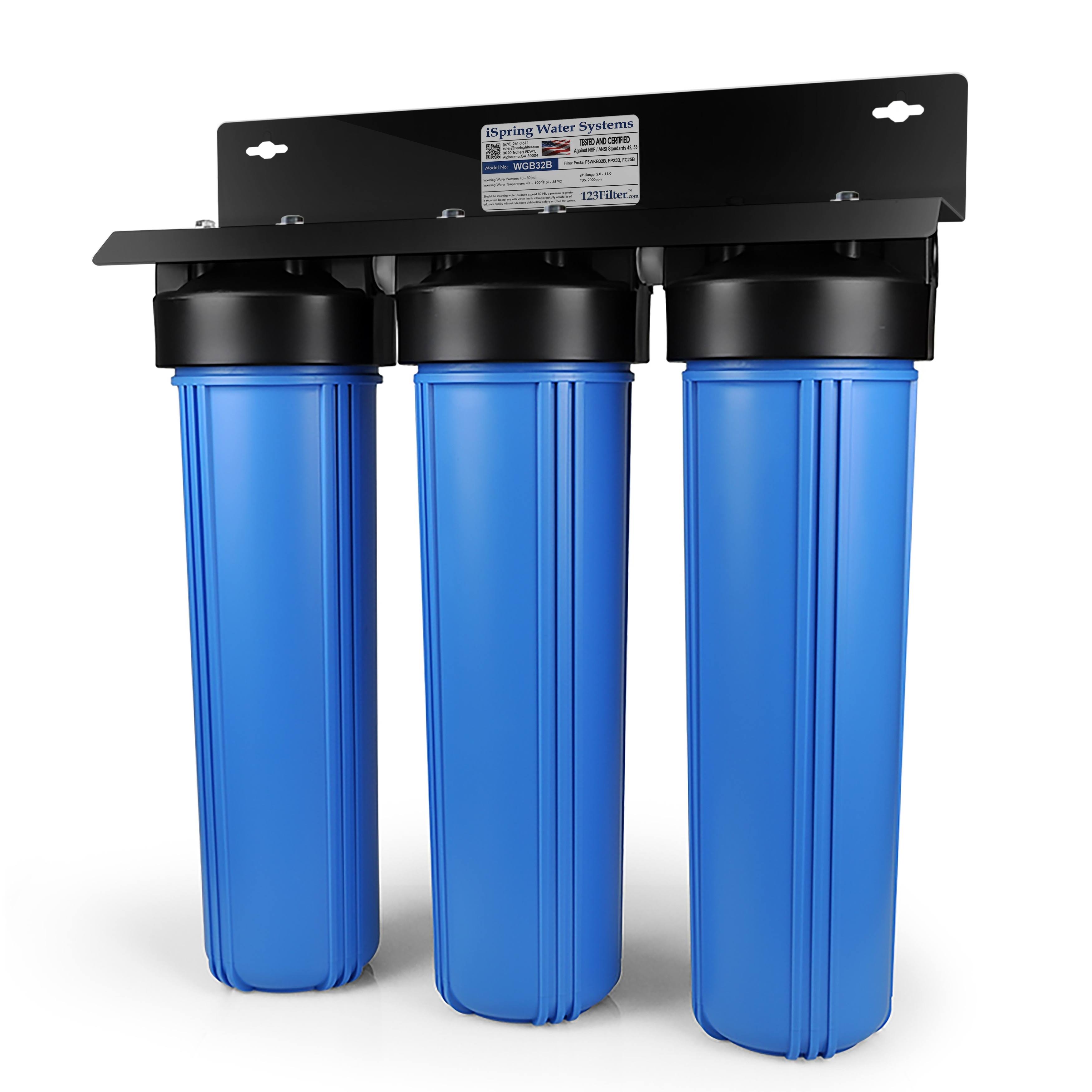 iSpring WGB32BM 3-Stage Whole House Water Filtration System w/ 20-inch Sediment, Carbon Block, and Iron & Manganese Reducing Filter