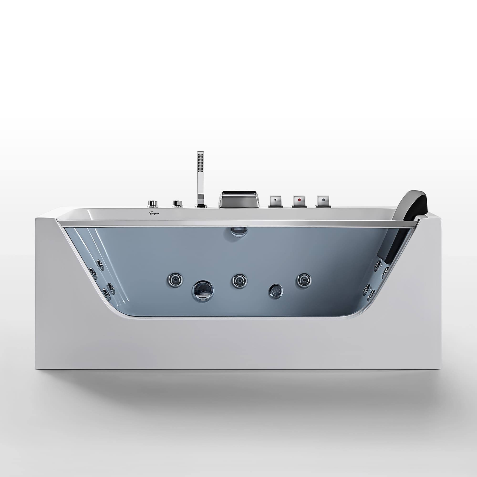 Empava 59 in. Acrylic Center Drain Rectangular 3-Wall Alcove Whirlpool Lighted Bathtub in White with Water Jets- Tub Filler