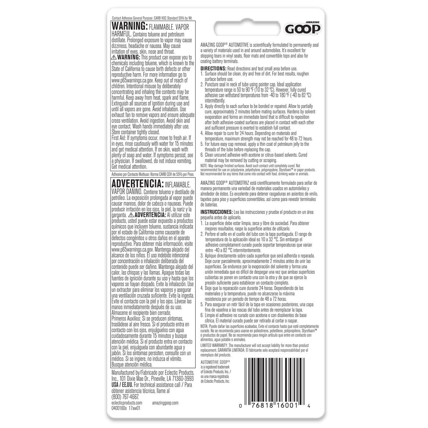 Amazing Goop Automotive Contact Adhesive and Sealant- 3.7 oz tube
