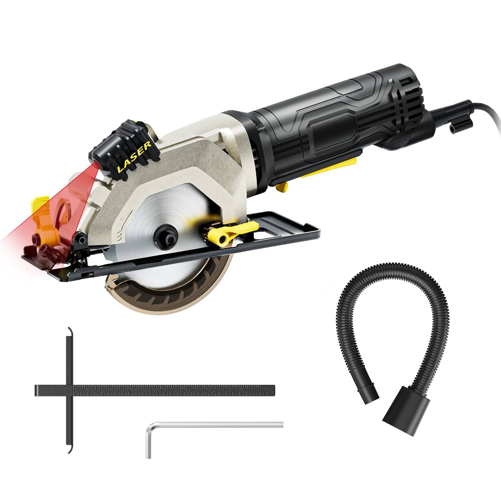 Vistreck Mini Circular Saw 48 Amp 4-1/2 inch Compact Circular Saw 3700rpm Electric Circular Saws with Laser Cutting Guide Perfect for Wood Tile and PL