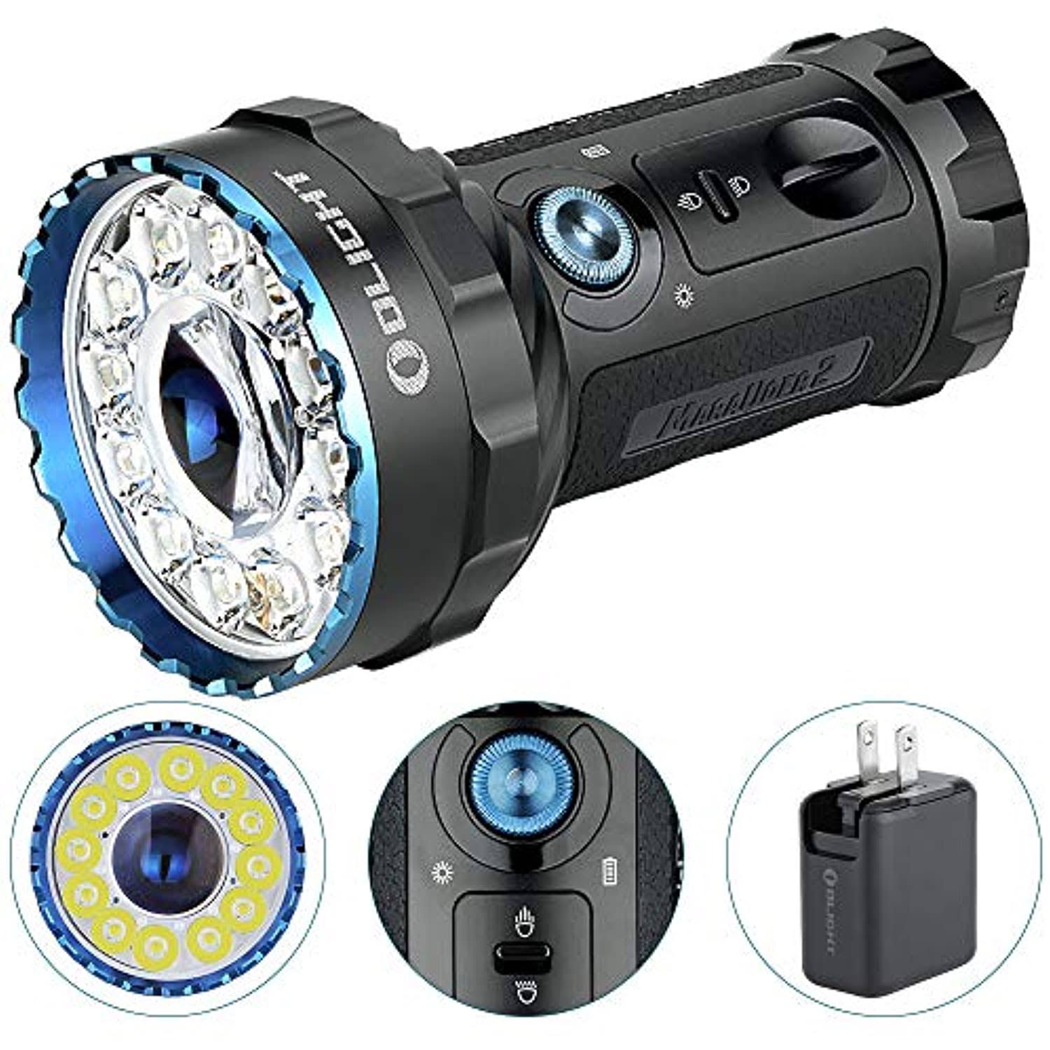 Olight Marauder 2 Rechargeable Handheld Flashlight 14,000 Lumens Ultra Bright Flashlight with 3X Build-in Battery Pack for Home, Outdoors, Emergency