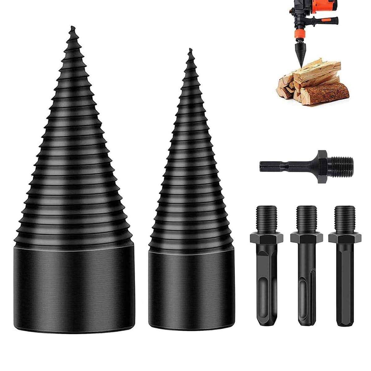 Abtoff Firewood Log Splitter 45mm+32mm, 6pcs Wood Log Splitter Firewood Detachable Drill Bit Heavy Duty Electric Drills Screw Cone Driver Hex + Square +