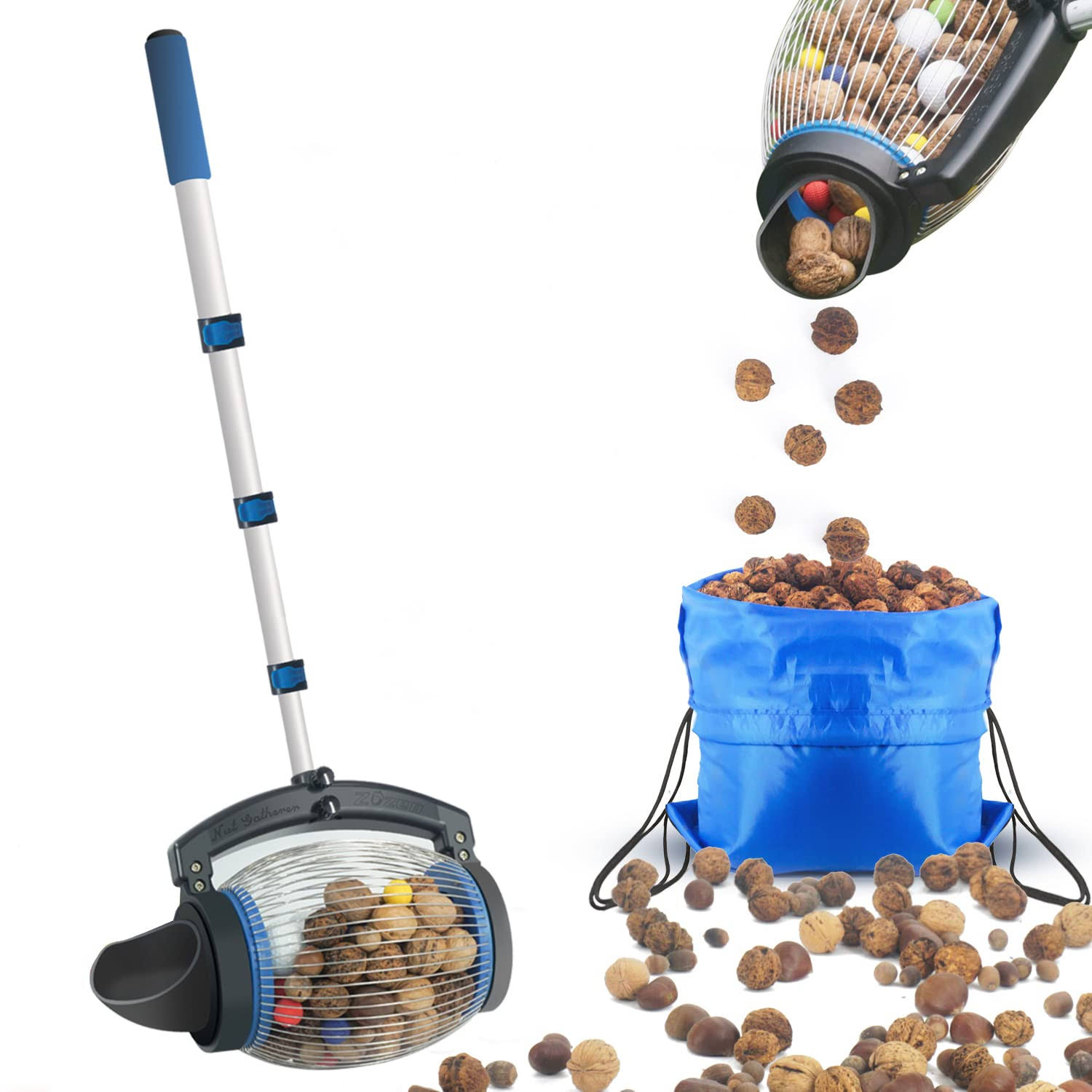 Zozen Nut Gatherer, Walnut Picker Upper Roller, Pecan Picker Upper- Directly Dump Outlet | Apply to Walnut, Pecan, Hickory, Che