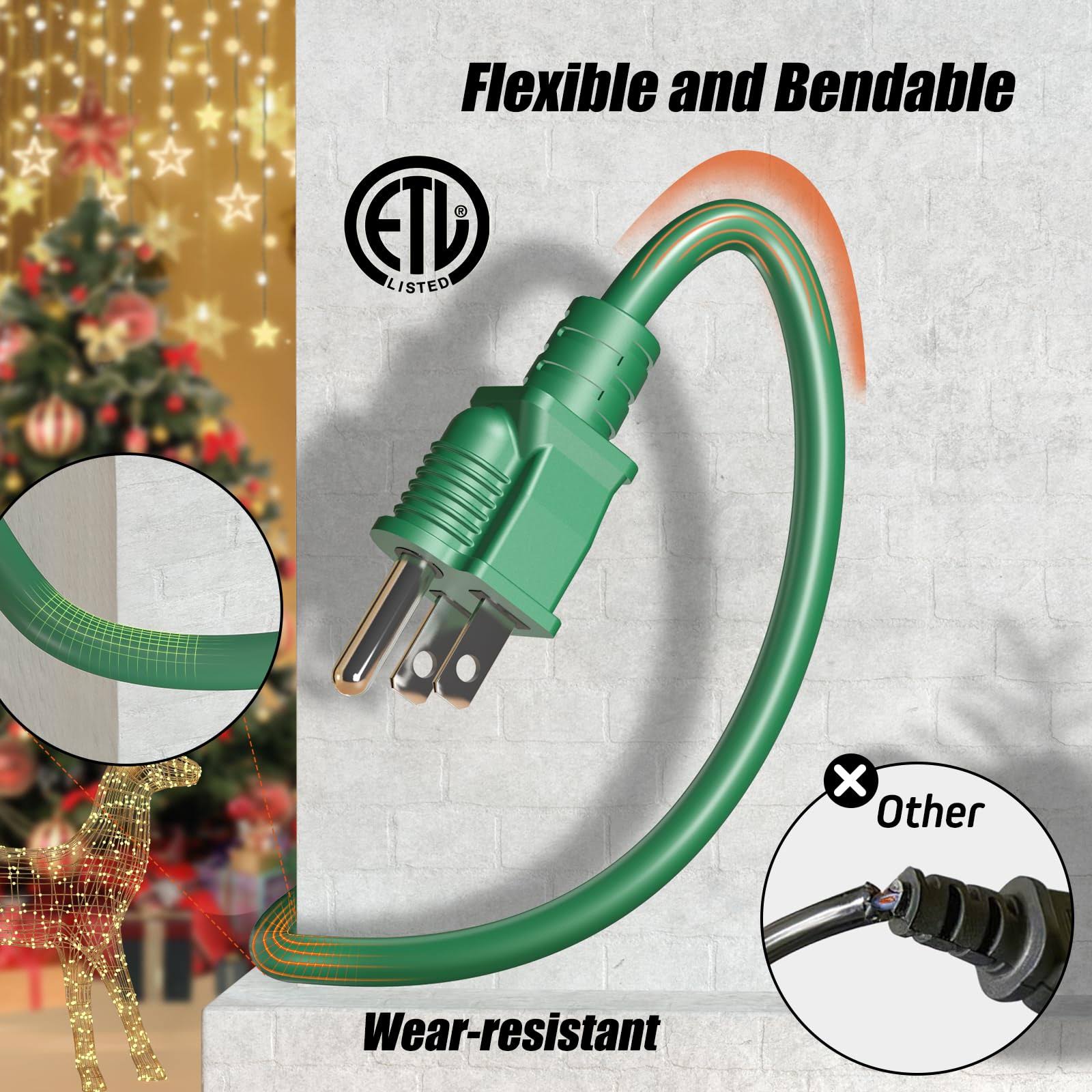 50ft Outdoor Extension Cord with 6 Outlets Evenly Spaced����, with Waterproof Cover, Ideal for Outdoor Decoration Lawn Patio Lights, 16AWG/3C SJTW,