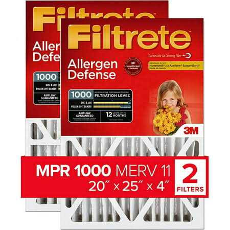 Filtrete 20x25x4, AC Furnace Air Filter, MPR 1000 Dp, Micro Allergen Defense Deep Pleat, 2-Pack, Fits Lennox & Honeywell Devices Exact Dimensions