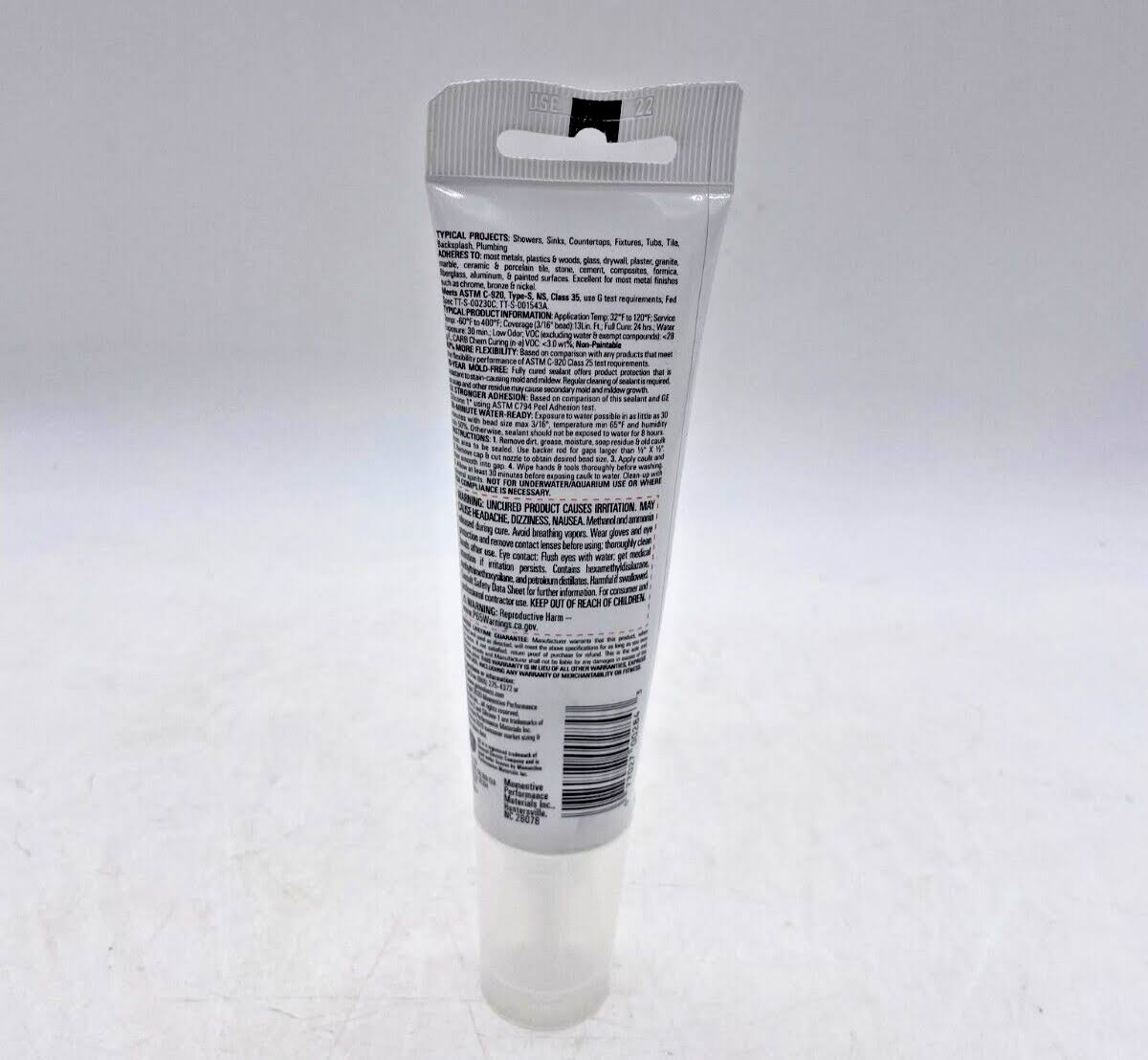 GE Advanced Silicone Kitchen & Bath Sealant, White, 2.8 oz. Tube