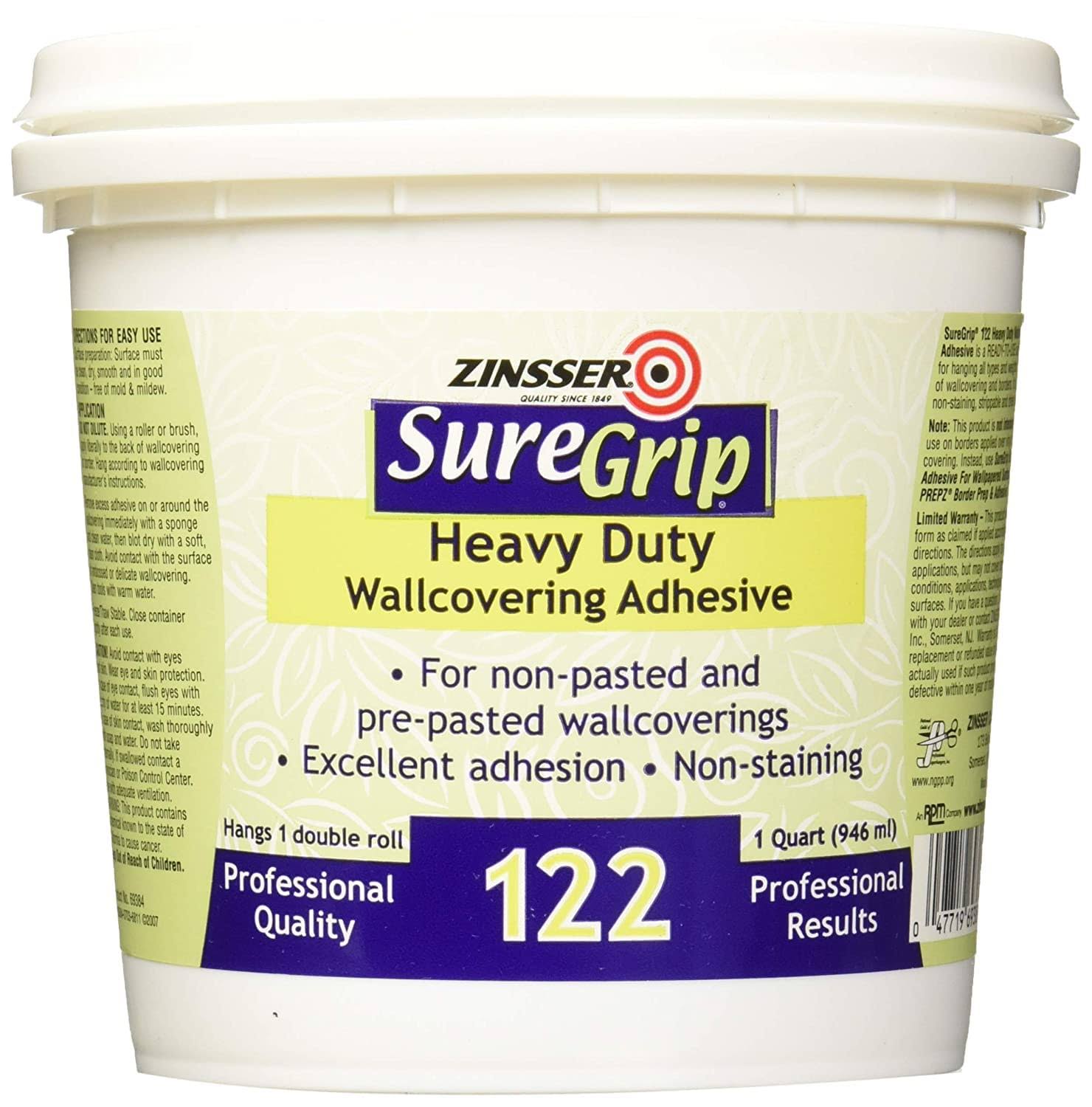 Suregrip 122 Wallcovering Adhesive, Clear, 1-Qt. 69384