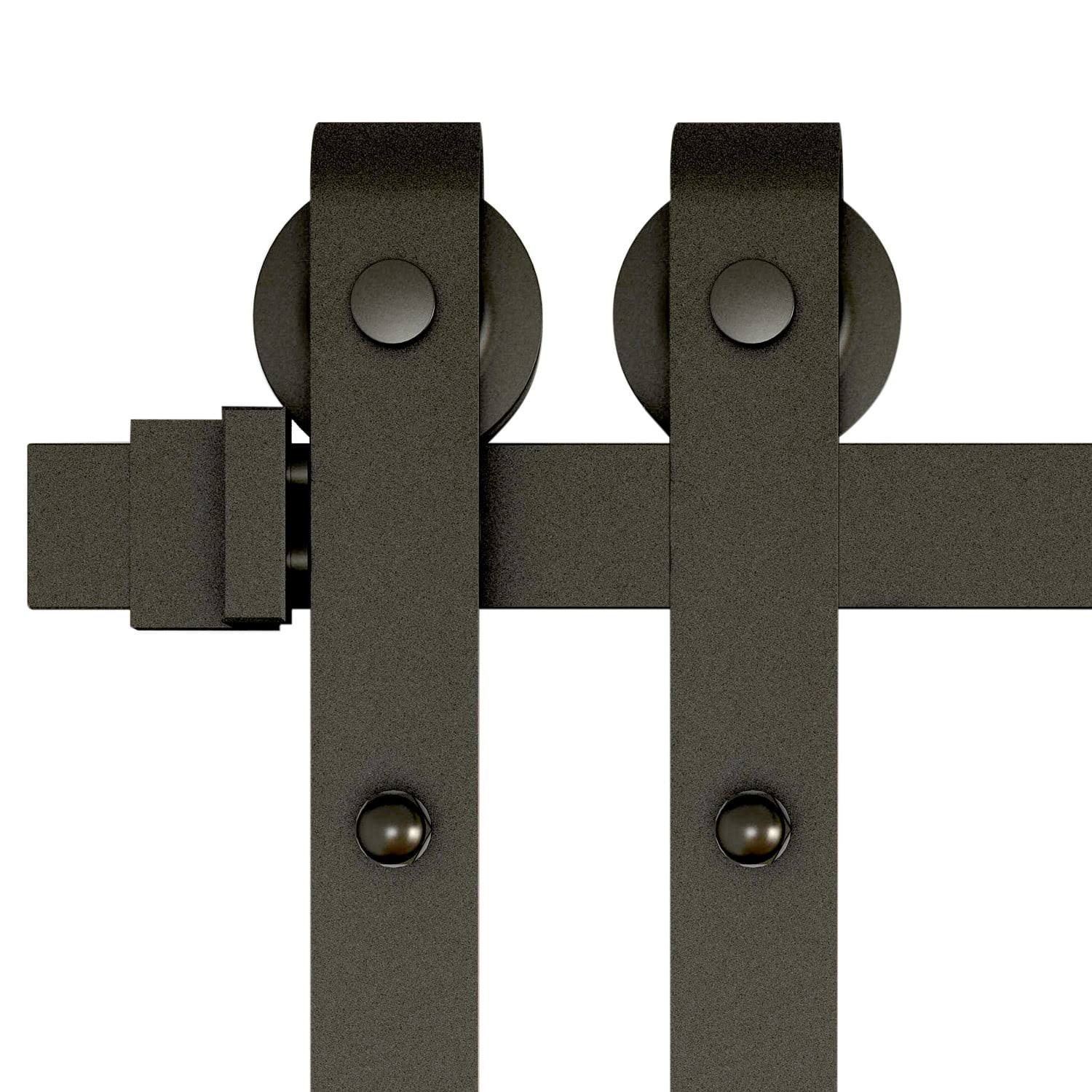 Wurth Flat-Tip Design Single-Door Sliding Track Barn Door Hardware Kit- Matte Black Finish- 78 in
