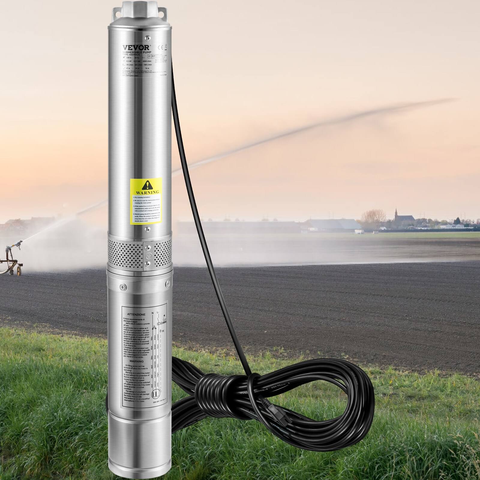 VEVOR Deep Well Submersible Pump 0.5HP 115V/60Hz 28gpm Flow 167ft Head with 33ft Electric Cord 4