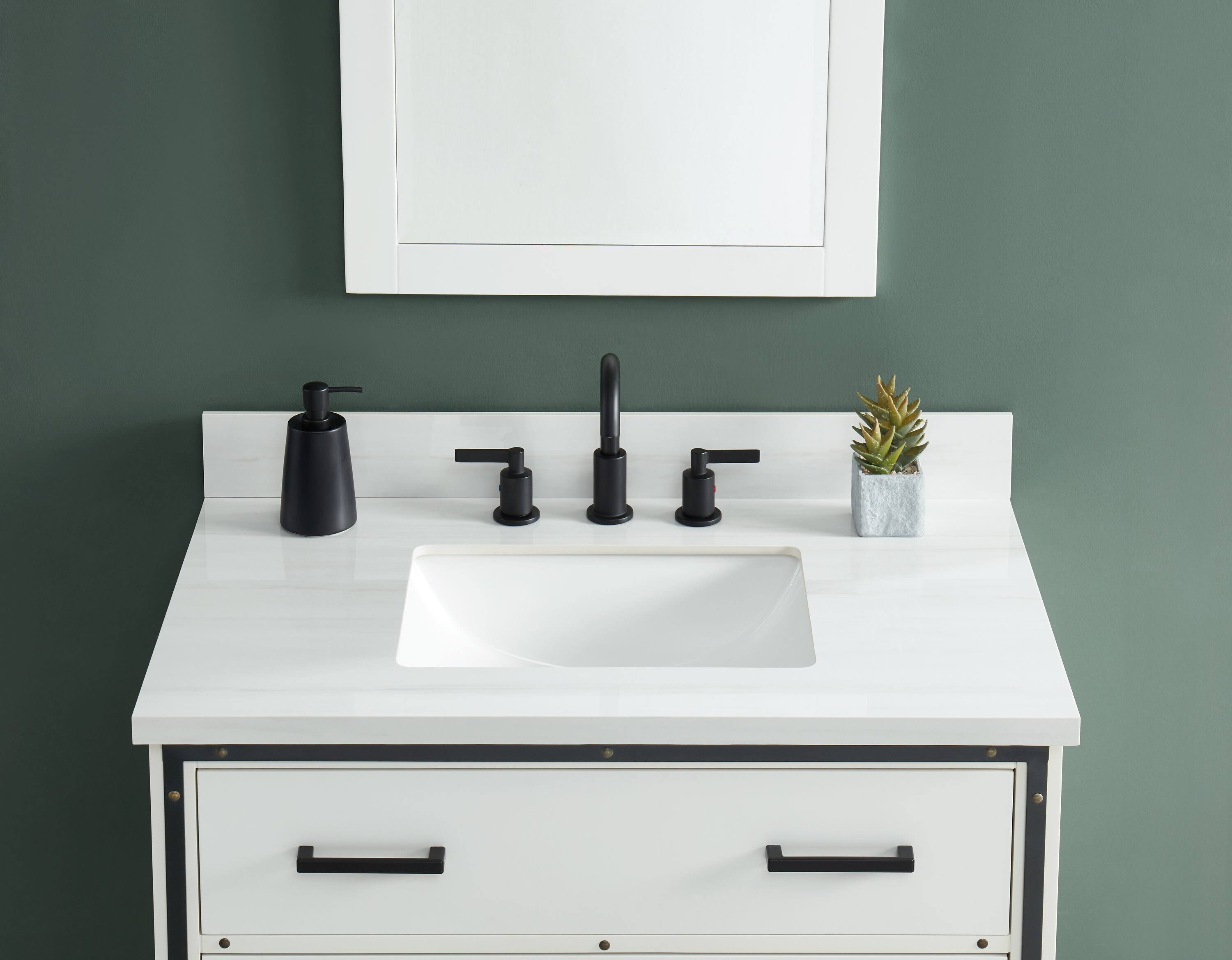 Allen + Roth Dolomiti Bianco 31-in White Sintered Stone Undermount Single Sink 3-Hole Bathroom Vanity Top | 261555