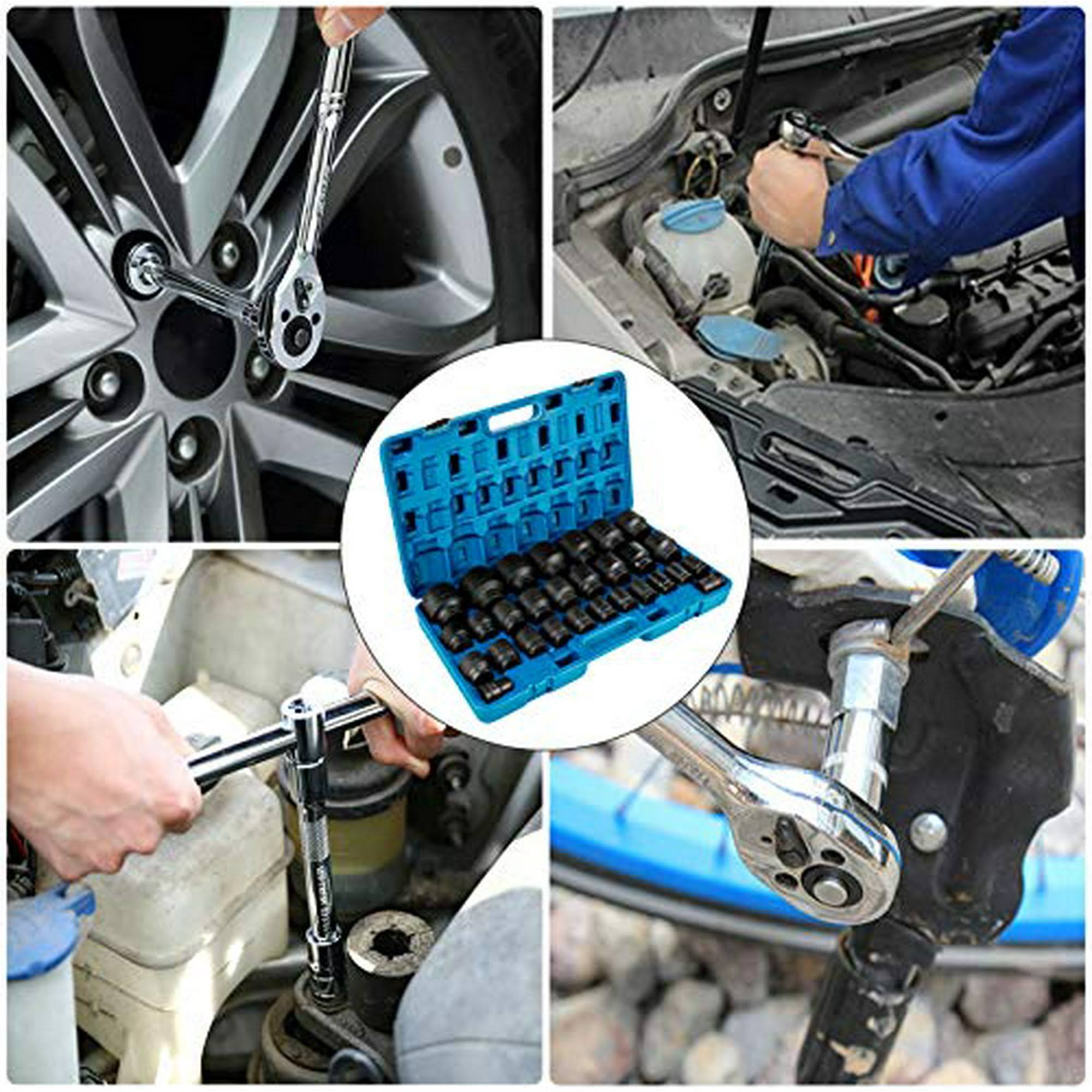 VEVOR Impact Socket Set 3/4 Inches 29 Piece Impact Sockets, 6-Point Sockets, Rugged Construction, CR-M0, 3/4 Inches Drive Socket Set Impact SAE 3/4 in