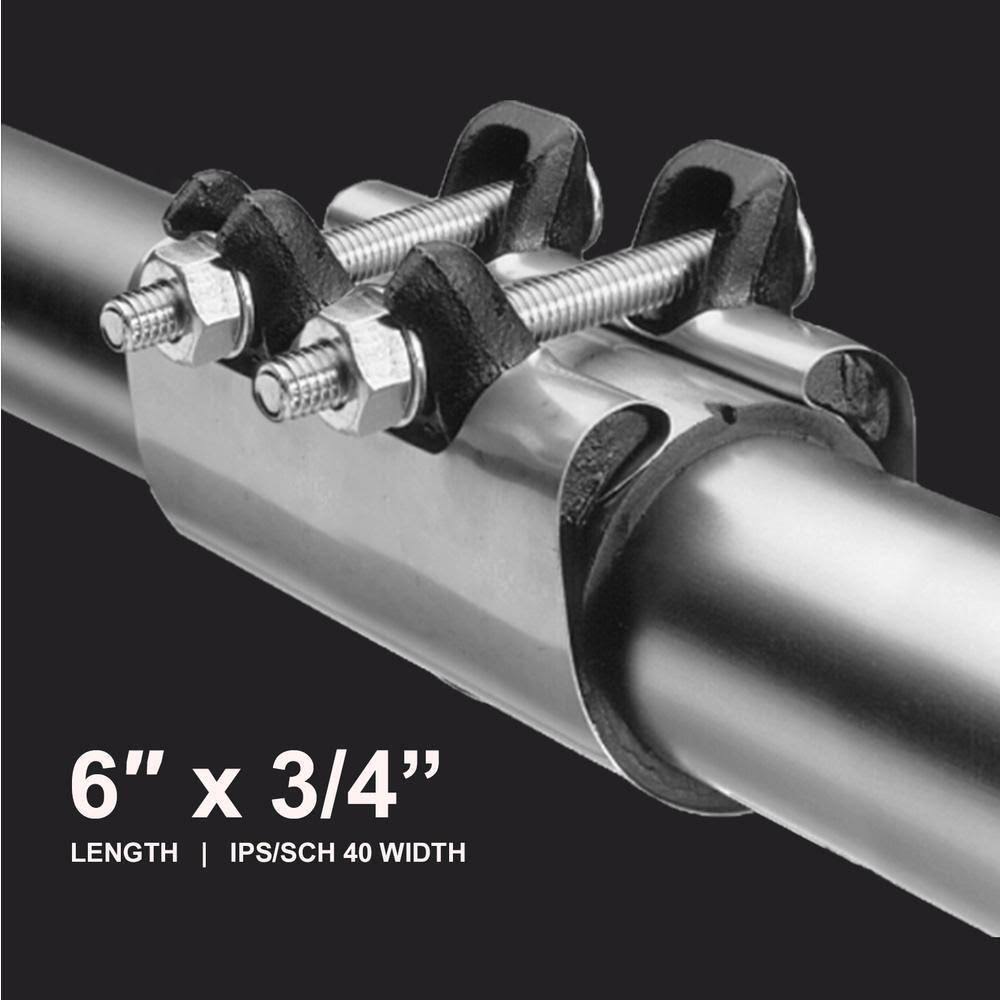 3/4 in. x 6 in. Long 2-Bolt IPS Pipe Repair Clamp, Stainless Steel