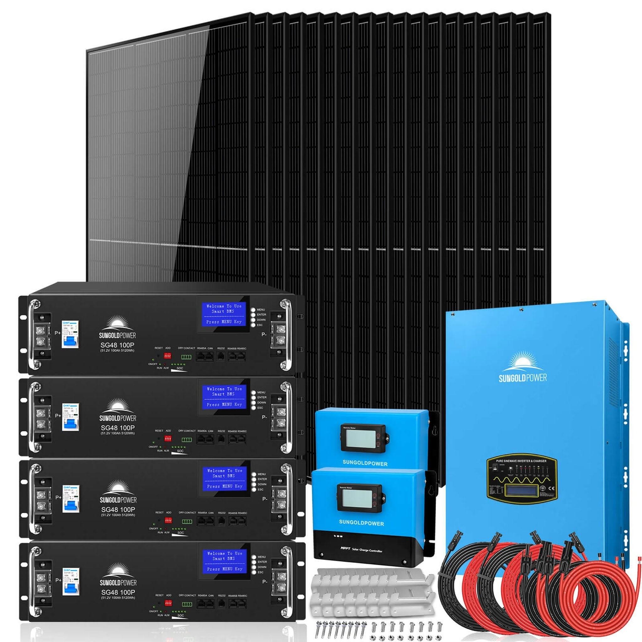 Sungold Power Off-Grid Solar Kit 18000W 48VDC 120V/240V LiFePO4 20.48KWH Lithium Battery 18 x 415 Watts Solar Panels
