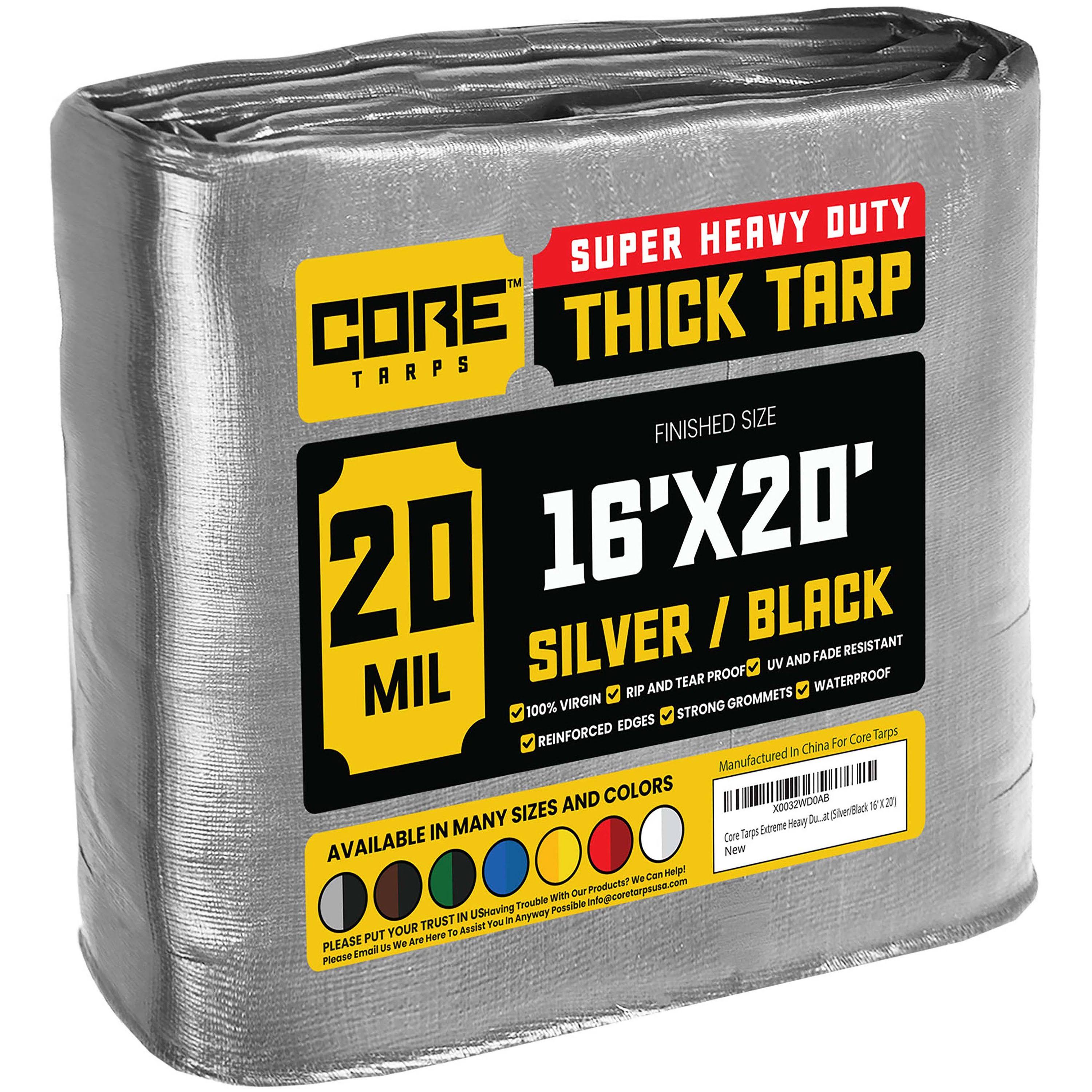 Core Tarps 16 ft. x 20 ft. Tarp, 20 mil, Silver/Black