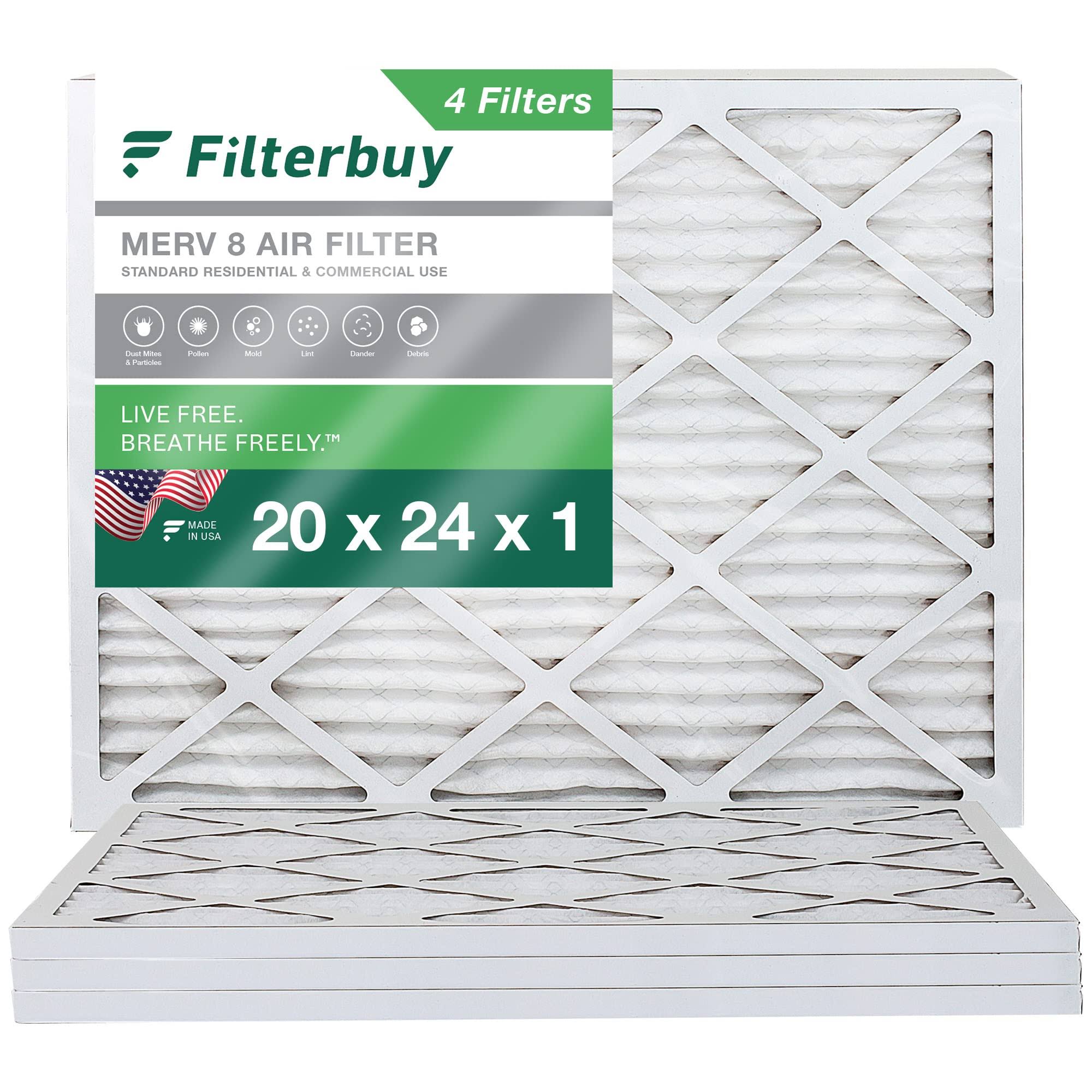 Filterbuy 20x24x1 Air Filter MERV 8, Pleated HVAC AC Furnace Filters Replacement (Set of 4) AFB20x24x1M8pk4