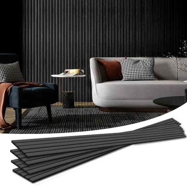 Art3dwallpanels Black 0.83 in. x 0.65 ft. x 7.87 ft. Wood Slat Acoustic Panels, MDF Decorative Wall Paneling (4 Piece/21 Sq.Ft.)