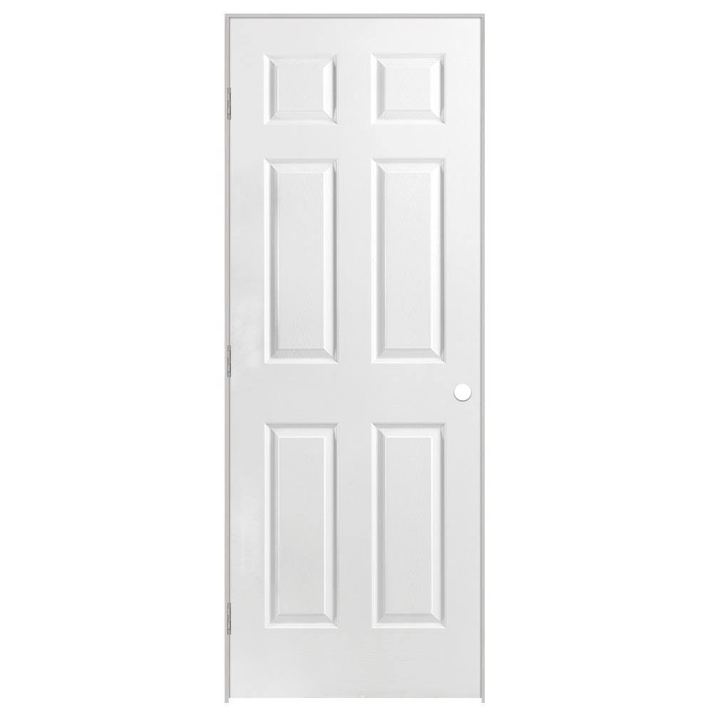 Masonite 30 in. x 80 in. Solidoor 6-Panel Left-Handed Solid-Core Textured Primed Composite Single Prehung Interior Door Primed White