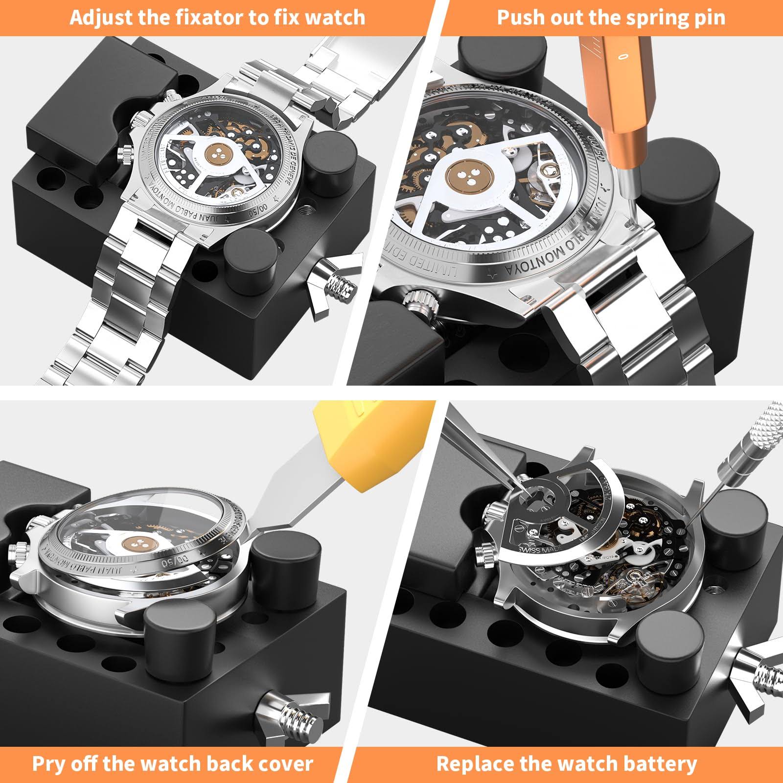 BYNIIUR Watch Repair Kit, Watch Case Opener Spring Bar Tools, Watch Battery Replacement Tool Kit, Watch Band Link Pin Tool Set with Carrying Case