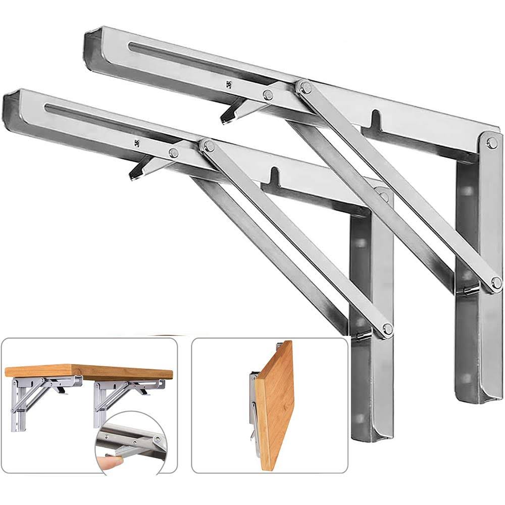 ANDICEQY Folding Shelf Brackets, Max Load 300 lb, Heavy Duty Stainless Steel Collapsible Wall Mounted Shelf Brackets for Table, Space Sav
