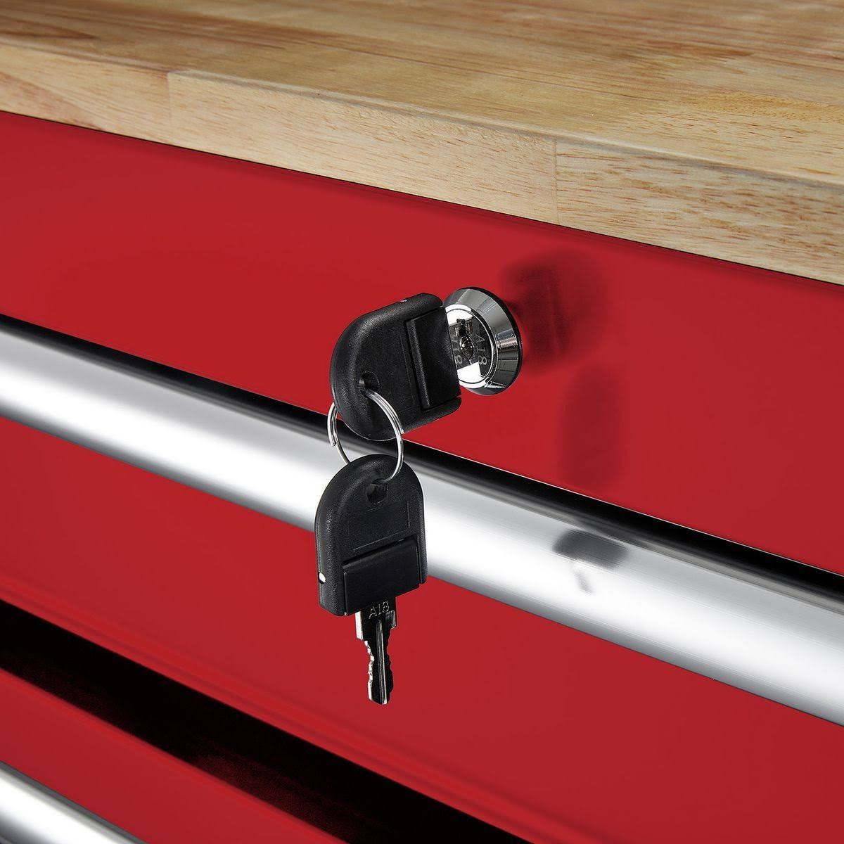 Yukon 46 in. 9 Drawer Mobile Storage Cabinet with Solid Wood Top, Red