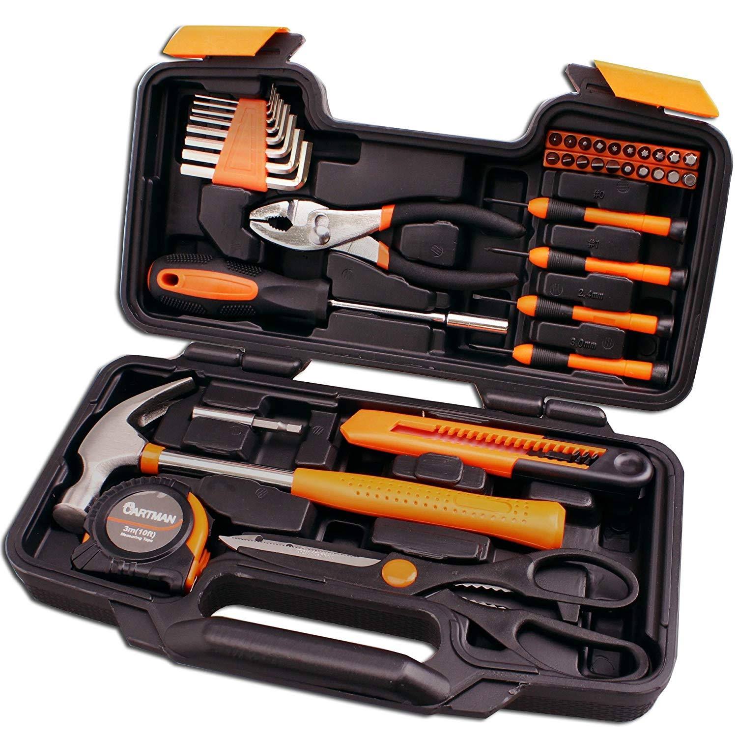 Cartman Orange 39-Piece Tool Set- General Household Hand Tool Kit with Plastic Toolbox