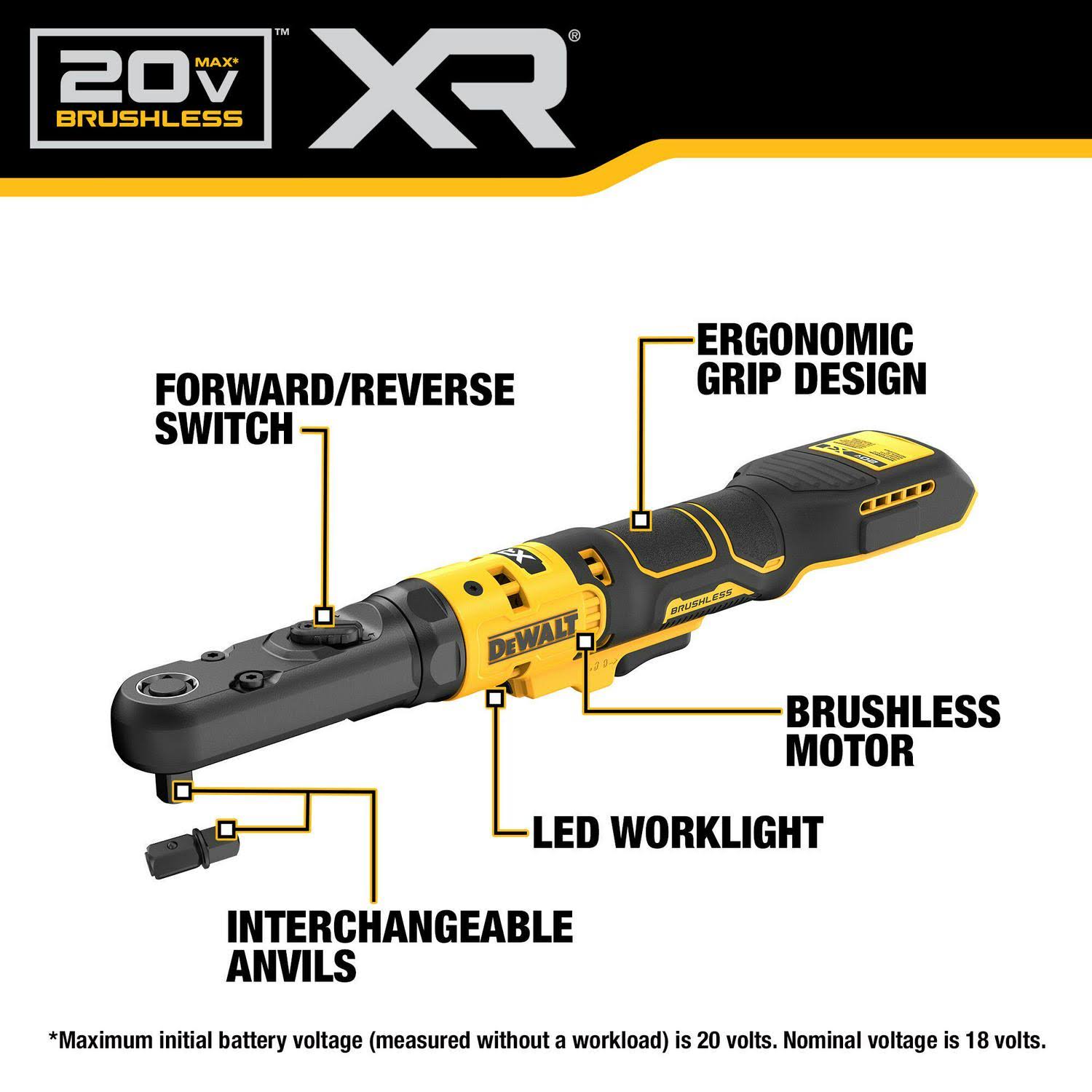 DeWalt DCF510B 20V Max XR Brushless Cordless 3/8 inch & 1/2 inch Sealed Head Ratchet (Tool Only)