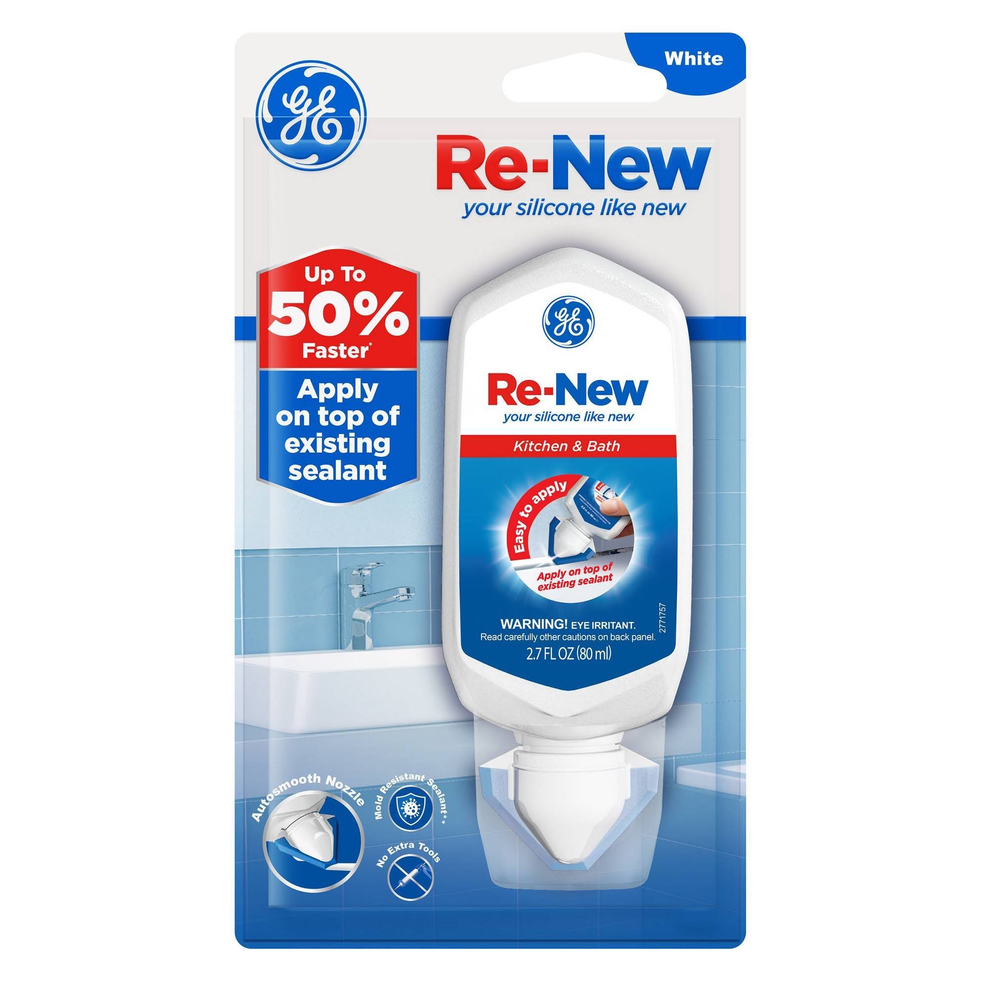 GE Re-New Kitchen and Bath Silicone Sealant- White 2.7 fl oz
