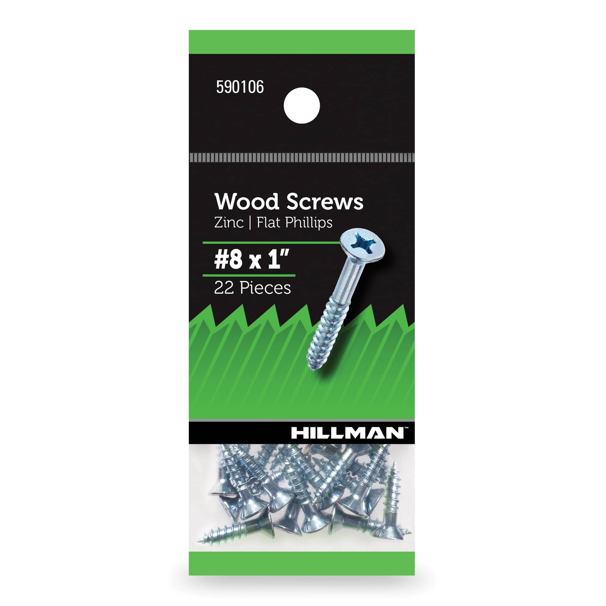 Hillman Wood Screws #8 x 1 inch, Flat Phillips, Zinc Plated, Steel, Pack of 22